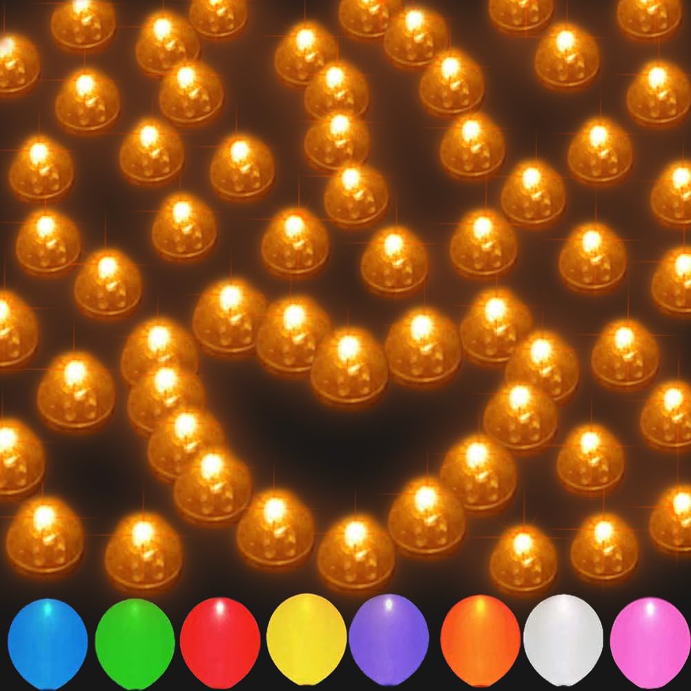 JJGoo LED Balloon Light, 100pcs Mini Round Waterproof Lights, Paper, Orange, Model MY1005O-ORANGE-100