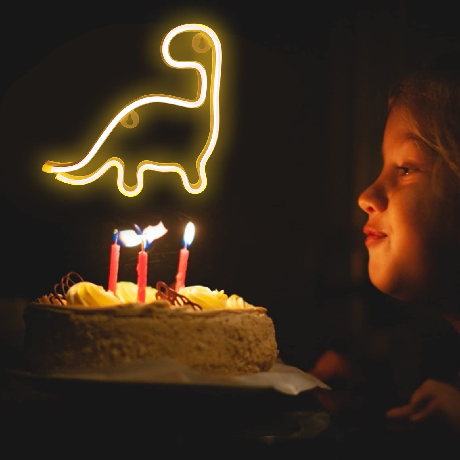 X W EI UNION Dinosaur Neon Sign LED Light Wall Decoration, Cute Night Light for Kids, Yellow-1, Model 1