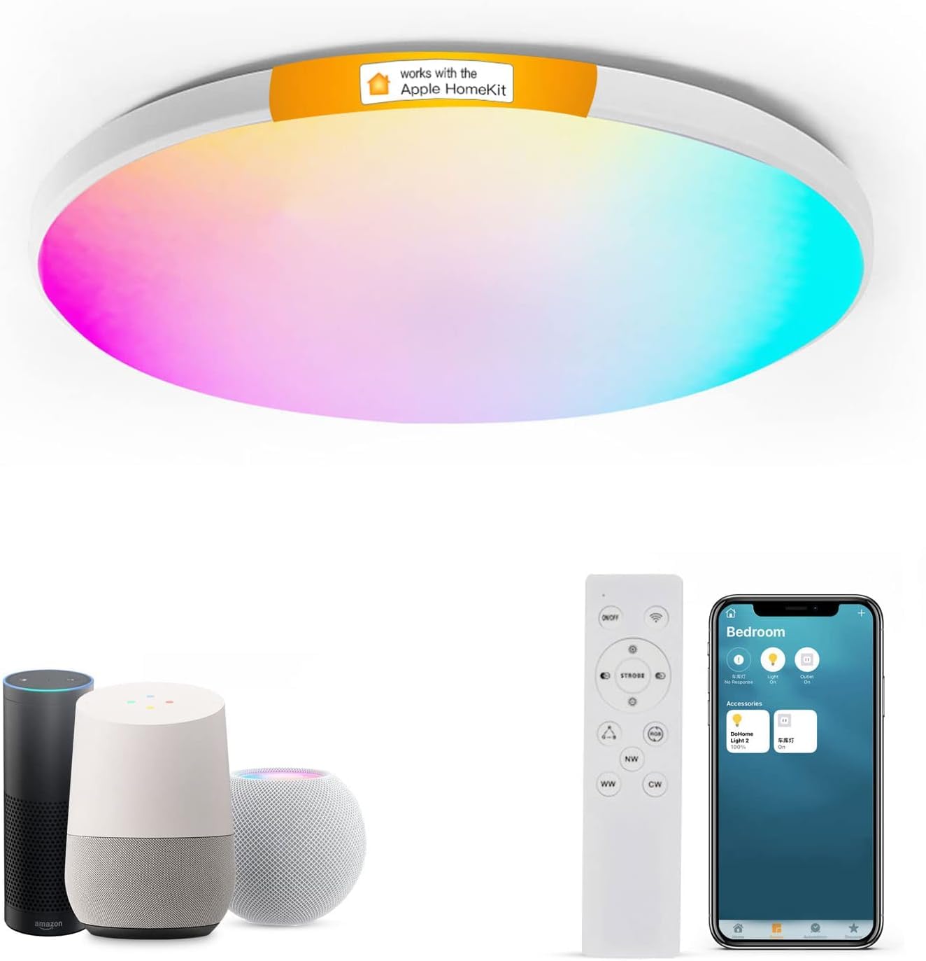 DoHome HomeKit Smart LED Ceiling Lights RGBCW Color Changing Ceiling Light Work with Apple HomeKit, Alexa Google Home Flush Moun