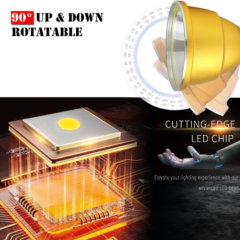 LBJD Rechargeable LED Headlamp - Super Bright XHP50 Aluminum Gold, Ideal for Hunting, Fishing, Emergencies, and Power Outages