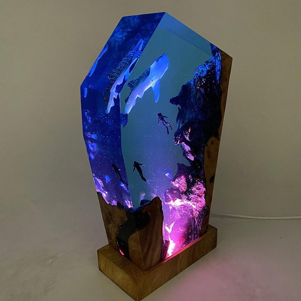 Whale Shark Ocean Resin Lamp  Handmade Wooden Table Resin Night Light  Usb Port Art Ornaments For Home Office Decor  Scuba Diver Gifts For Birthday Holiday  ValentineS Day Gifts For Husband