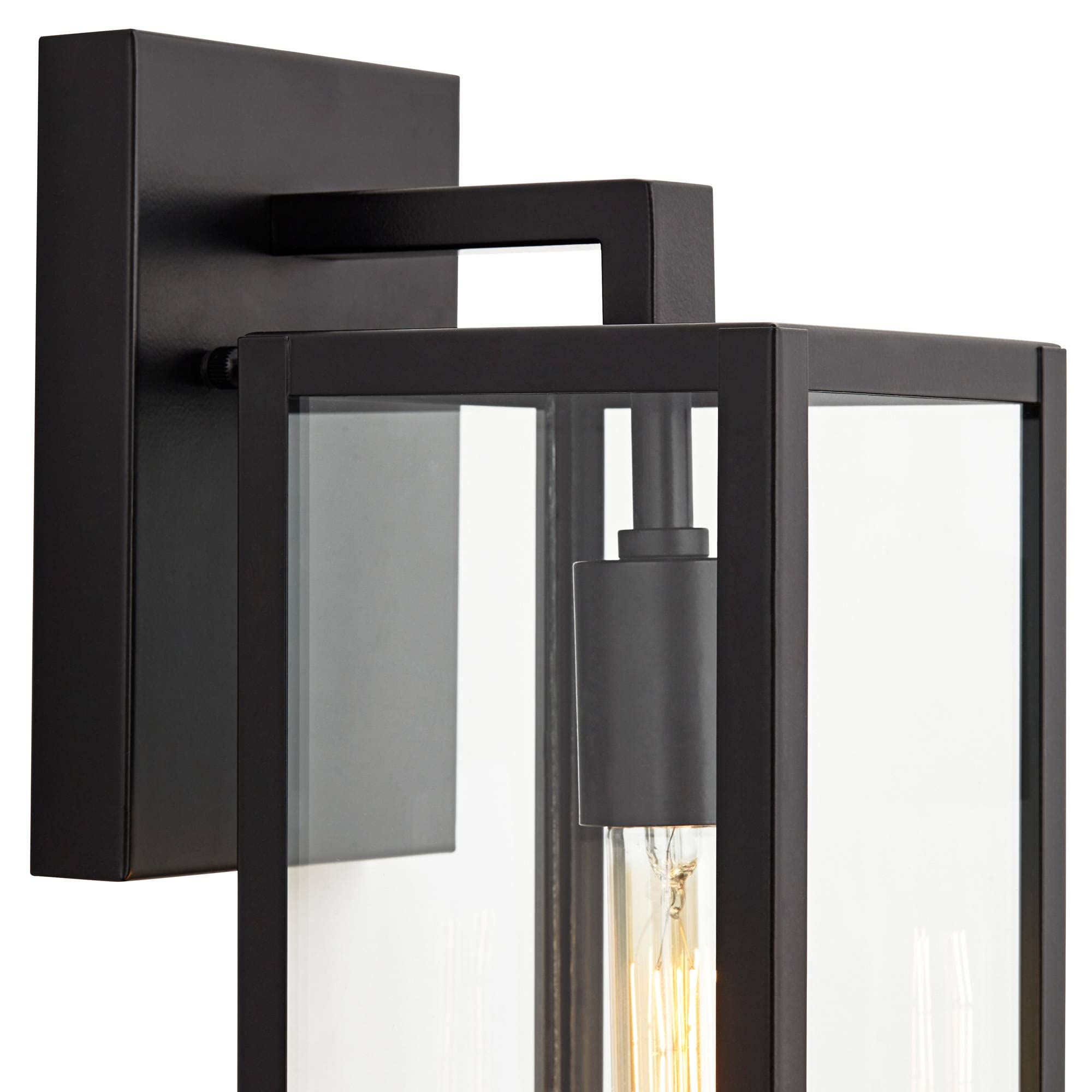John Timberland Titan Outdoor Wall Light Fixture, Metal, 14.25in, Black, Clear Glass Panel for Porch, Yard, Garage, Garden