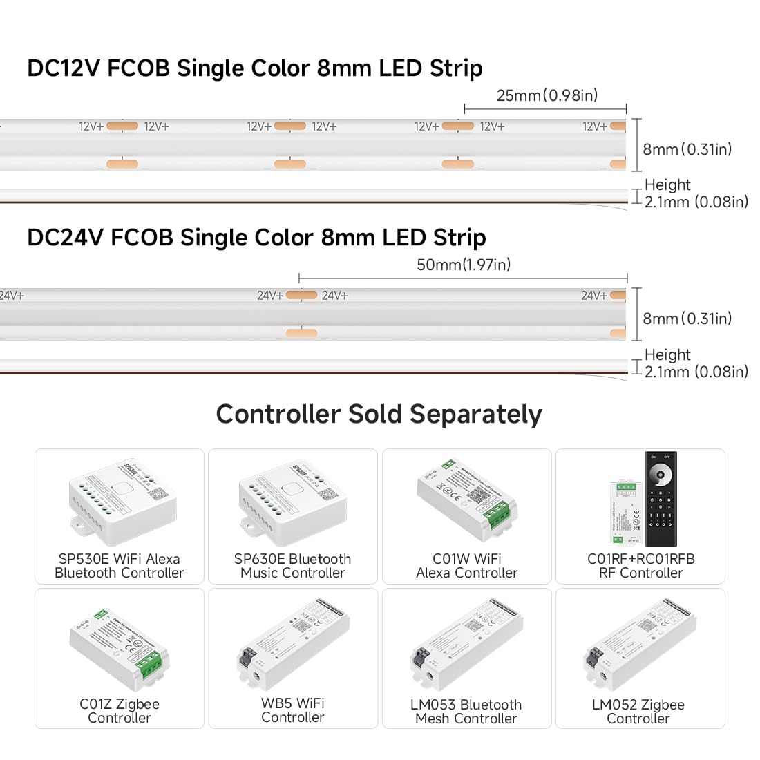 Btf-Lighting Fcob Ip65 Green Color Cob Led Strip 16.4Ft Dc12V 480Led/M 8Mm Width Flexible High Density Cri 90+ Dimmable Led Light For Home Indoor Decor(No Controller Or Adapter)