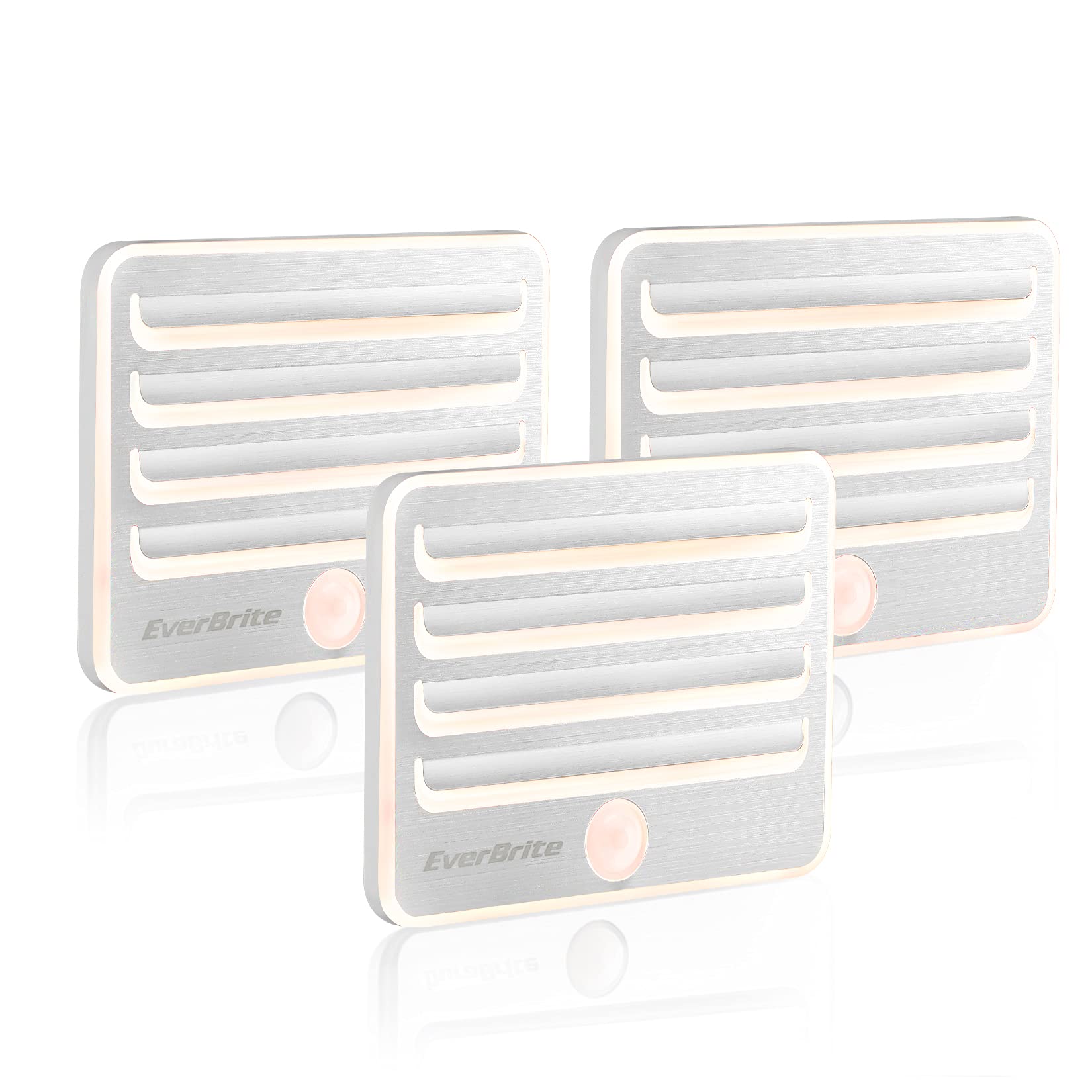 EverBrite Motion Sensor Night Lights, LED Soft Warm Light, Battery Powered Auto Stick-On Night Light for Bedroom, Bathroom, Stair, Closet, 9 AA Batteries Included(3 Pack)