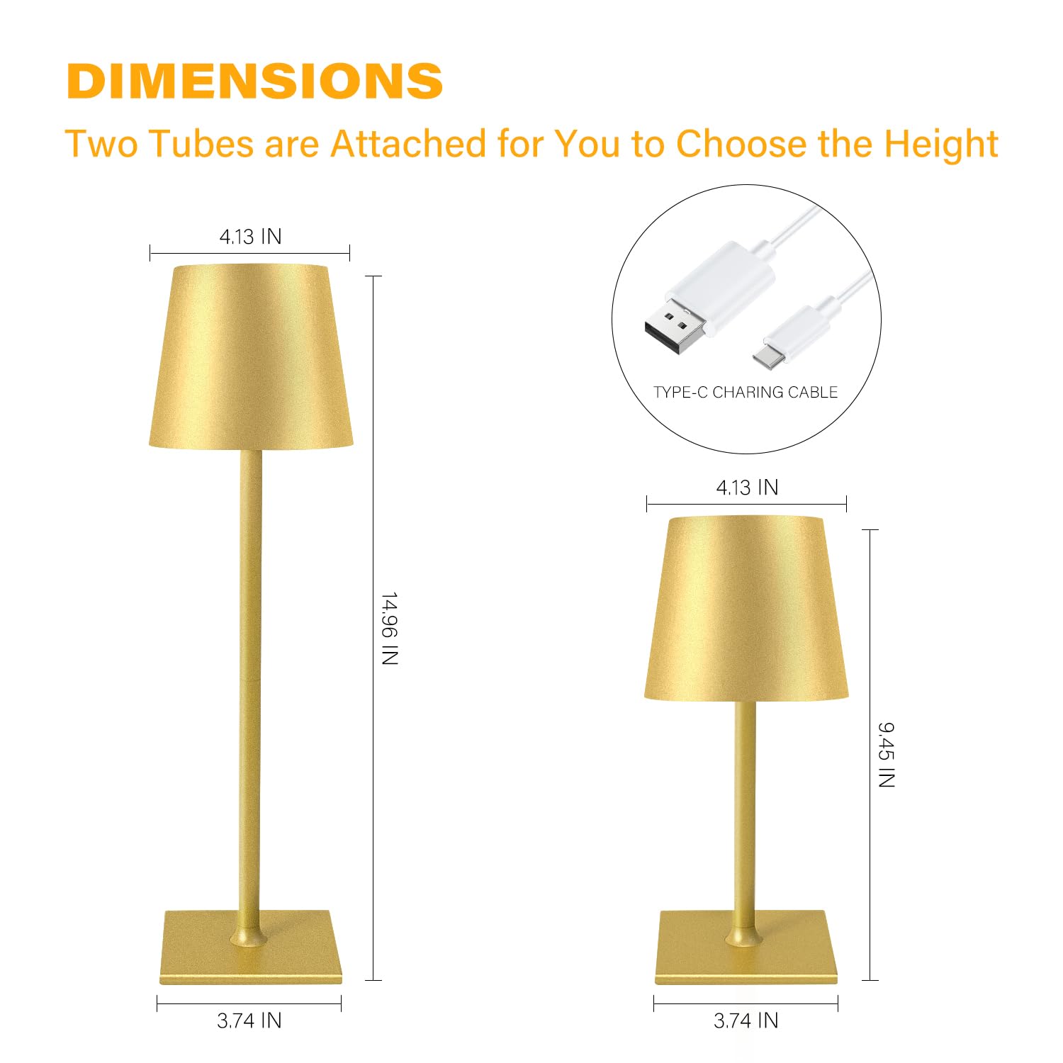CHLORANTHUS Cordless Table Lamps, 2 Pack, 5000mAh Rechargeable, Gold, Stepless Dimming for Bedroom, Dining Room, Cafe