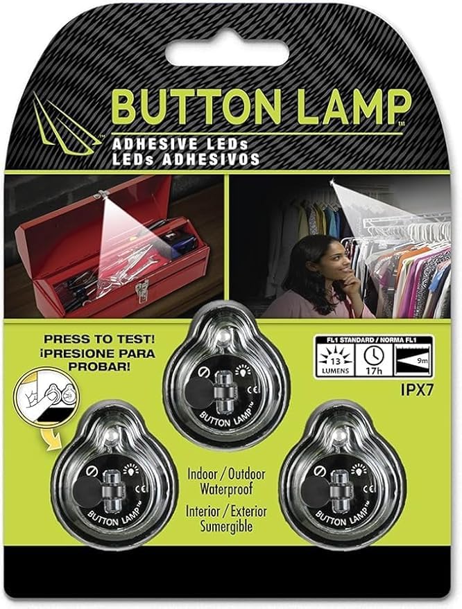 Panther Vision Stick On Led Button Lights - 3 Pack, Battery Powered, Black Adhesive Lights