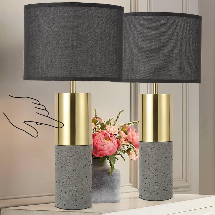Momyofdy 24&quot; Black Gold Touch Control Table Lamp Set Of 2, Dimmable Concrete Modern Design