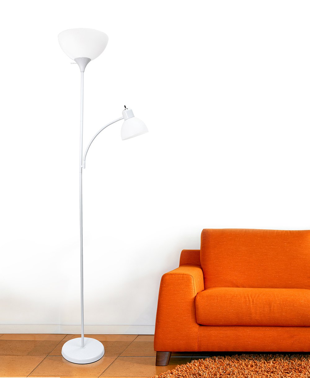 Simple Designs Lf2000-Wht Mother-Daughter Floor Lamp With Reading Light, White