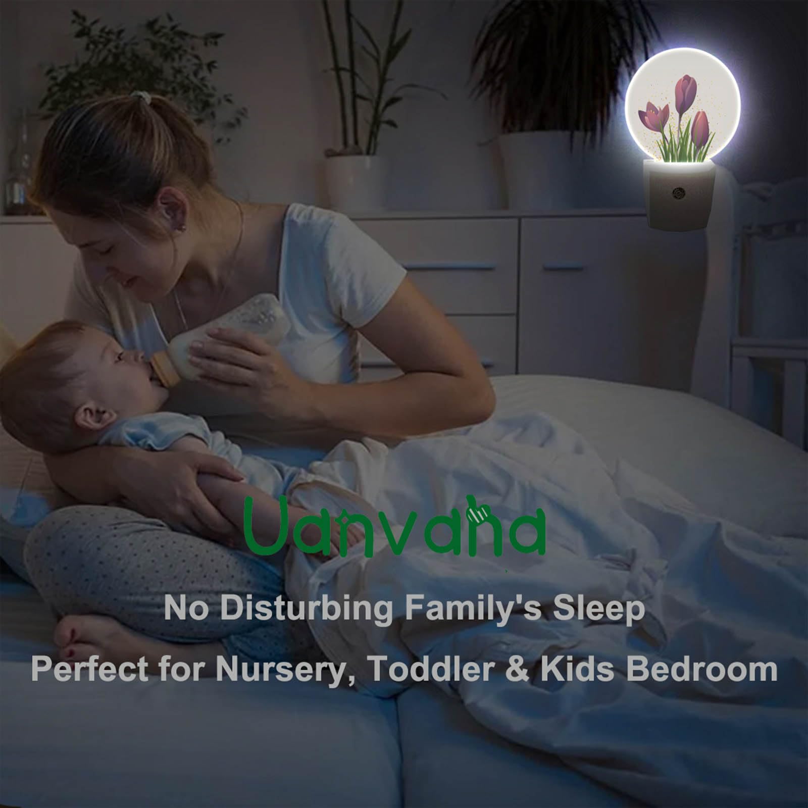 Uanvaha Tulip Night Light Purple Flower Tulips Floral Led Dusk To Dawn Night Lamp Auto Sensor For Bedroom Bathroom Hallway Livin