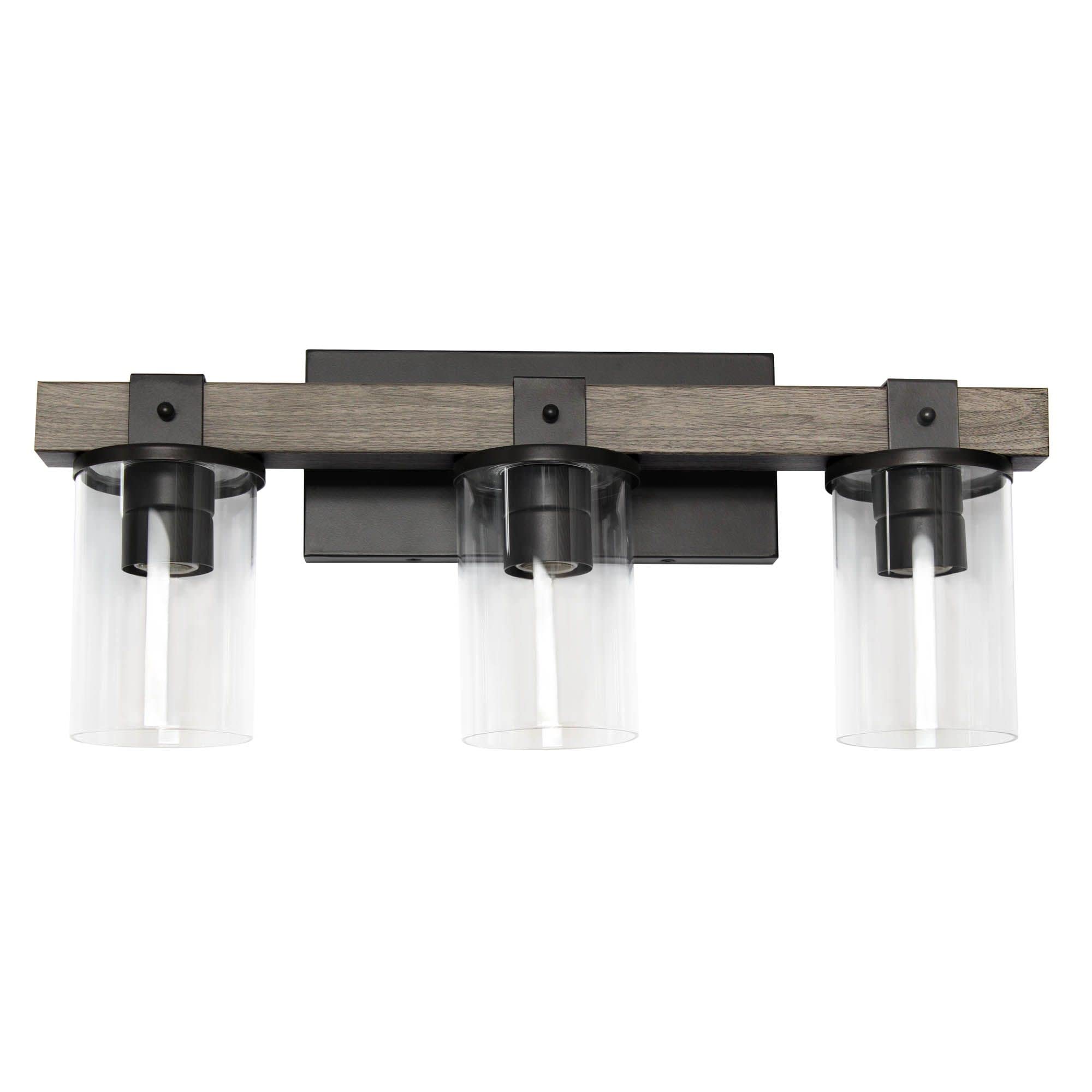 Elegant Designs VT1009-GRY 3 Light Bath Vanity, Gray, Metal, 22.25inL x 9.5inW x 5.5inH, Industrial Rustic Lantern