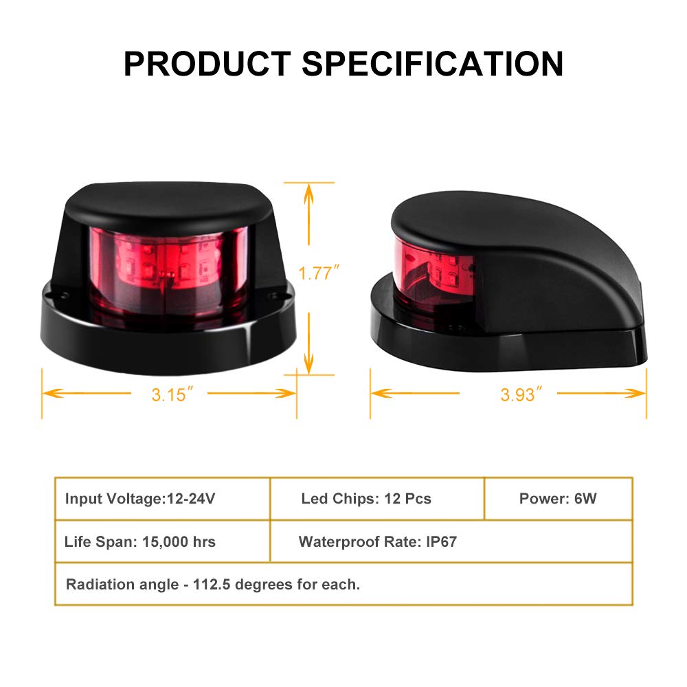 Sebnux Led Boat Navigation Light Red And Green Led Marine Navigation Light Boat Bow Light For Pontoon And Small Boat (Black New Version)