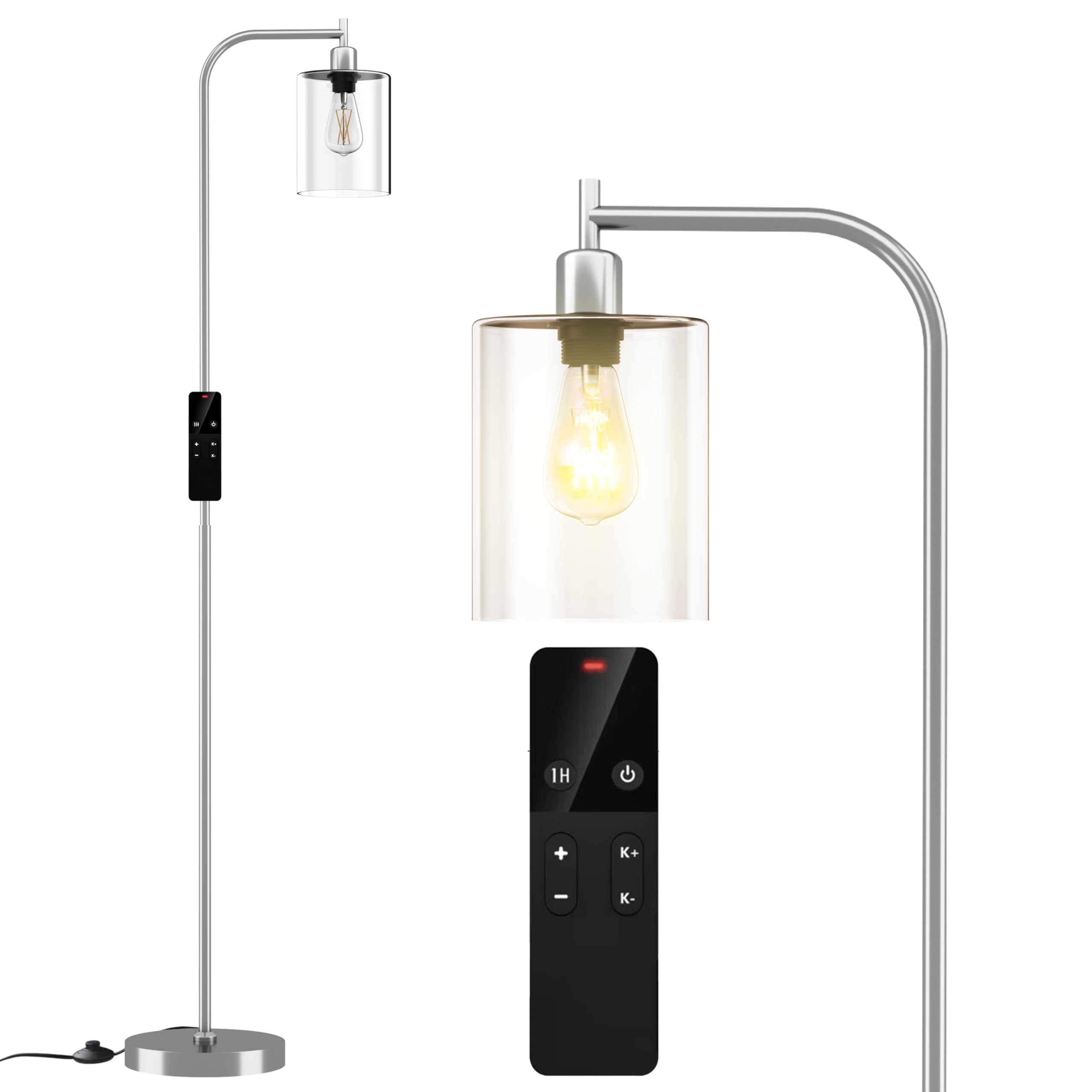Wio-Mio Industrial Floor Lamp with Glass Shade, Modern Dimmable Floor lamp with Remote LED Bulbs, Tall Lamp for Living Room Corn
