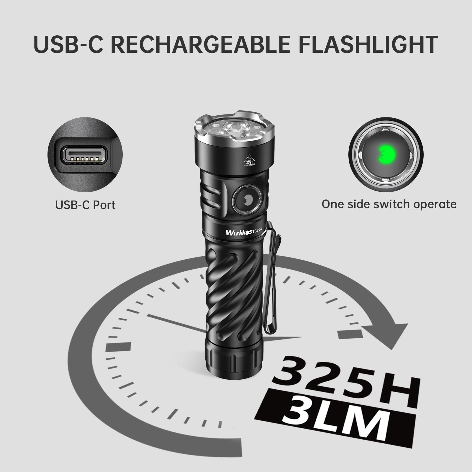 Wurkkos Ts26S Small Powerful Flashlight,3100 High Lumens Rechargeable Led Flashlight 95Cri,Magnetic Tail Cap,191 Meters 5000K Bo