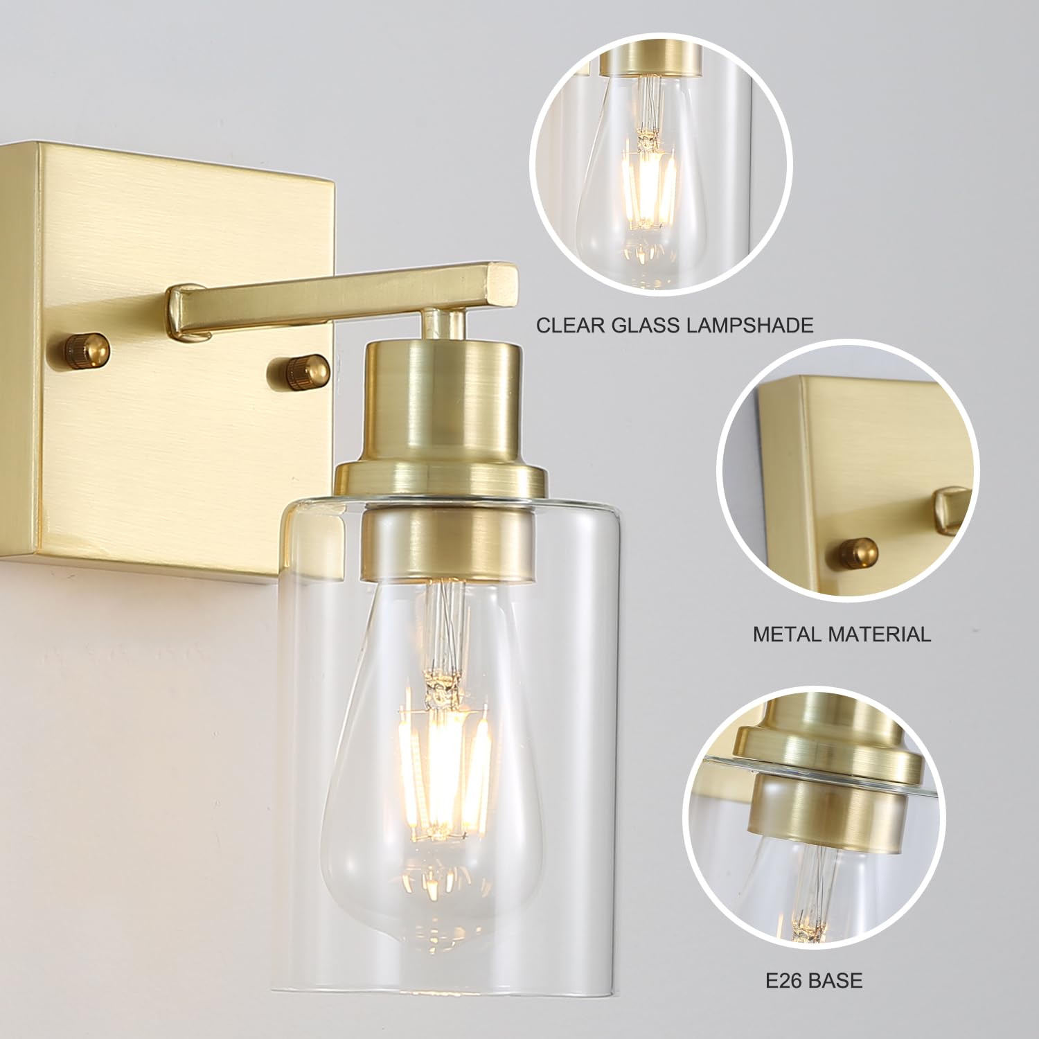 Jodauirt Living Room Wall Light Fixtures 2 Pack, Brushed Gold Vanity Lights With Glass Shade, Farmhouse Modern Wall Sconces For Gallery ,Mirror,Bedroom,Bathroom