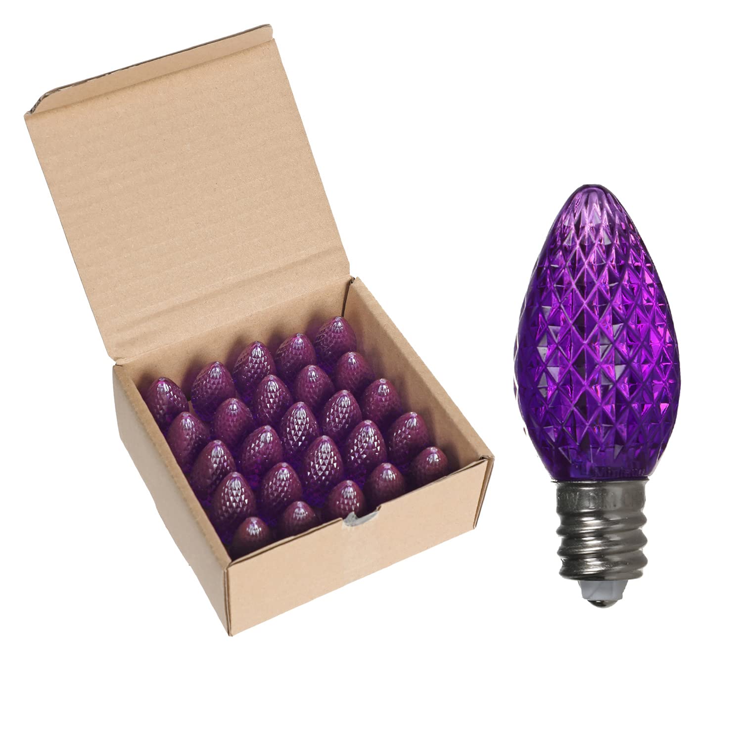 Durable 25 Sets Of C7 Led Christmas Light Bulbs,E12 Faceted Halloween Decoration Led Christmas Replacement Bulbs For Outdoor Decoration (Purple)