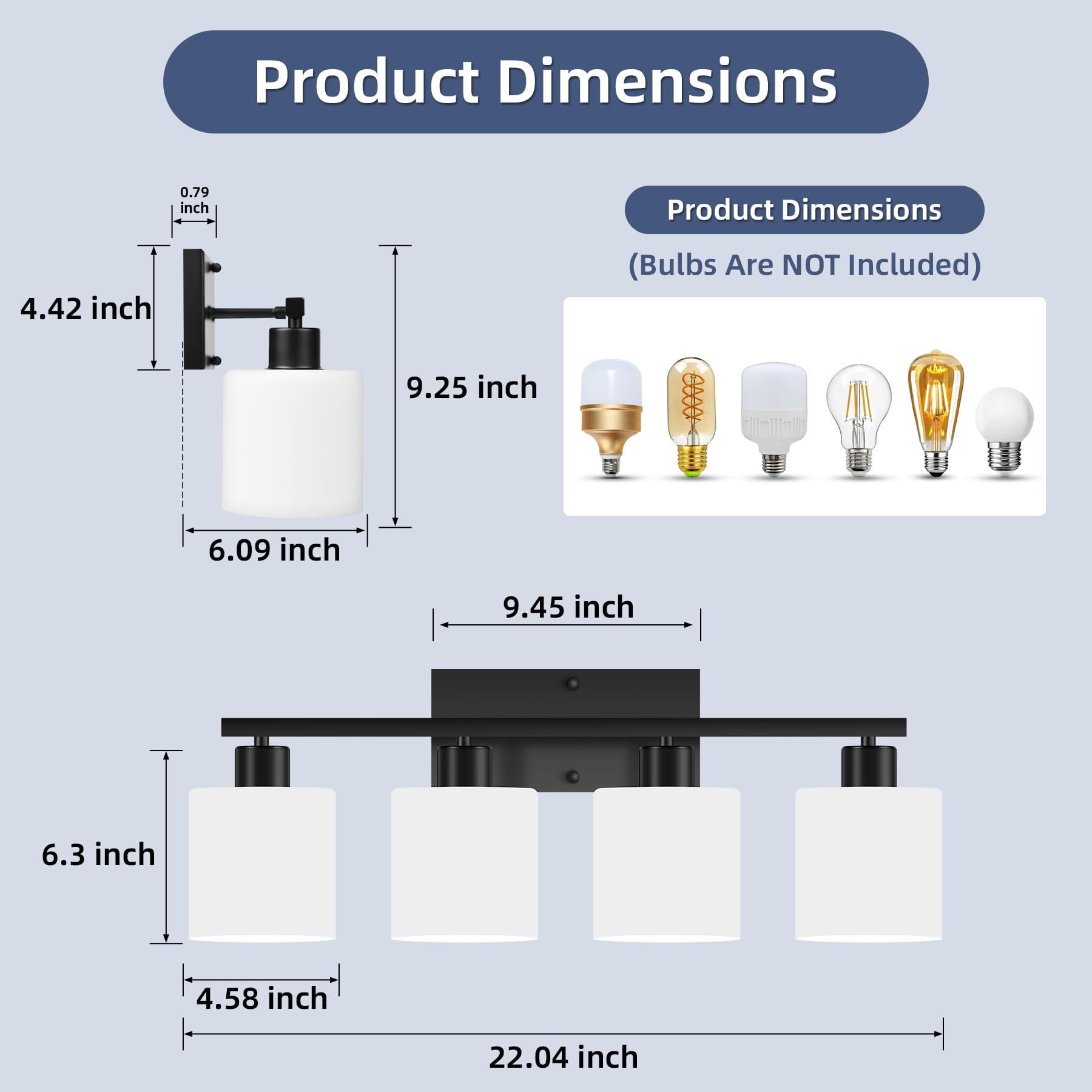 SILAMPDI 4-Light Black Bathroom Vanity Light Fixture, Modern Wall Sconce with Milky White Glass Shades, Model SLD-JQD-005