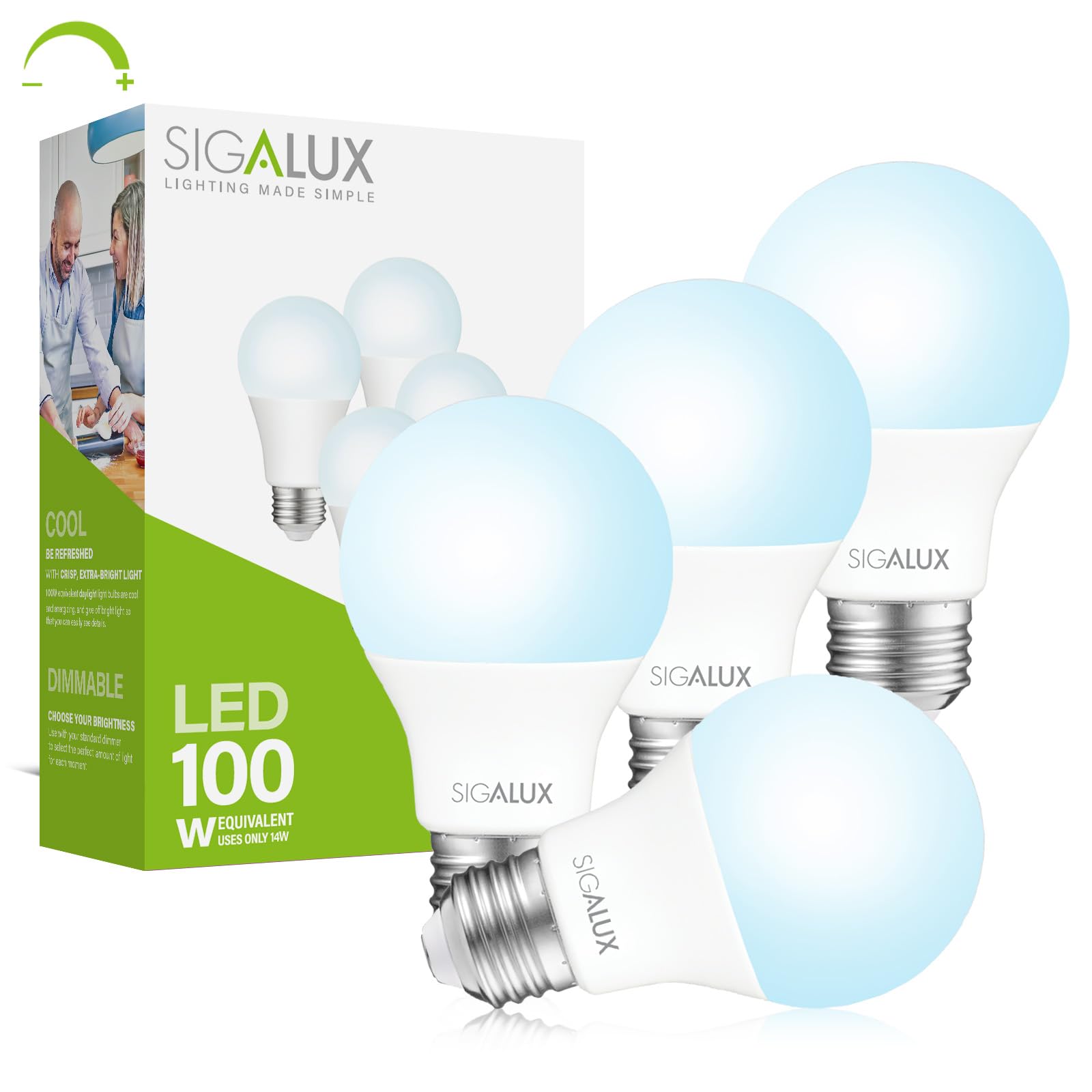 Sigalux Light Bulbs 100 Watt Equivalent,A19 Daylight Standard Led Bulbs Dimmable 5000K White,14W Energy Efficient E26 Medium Bas