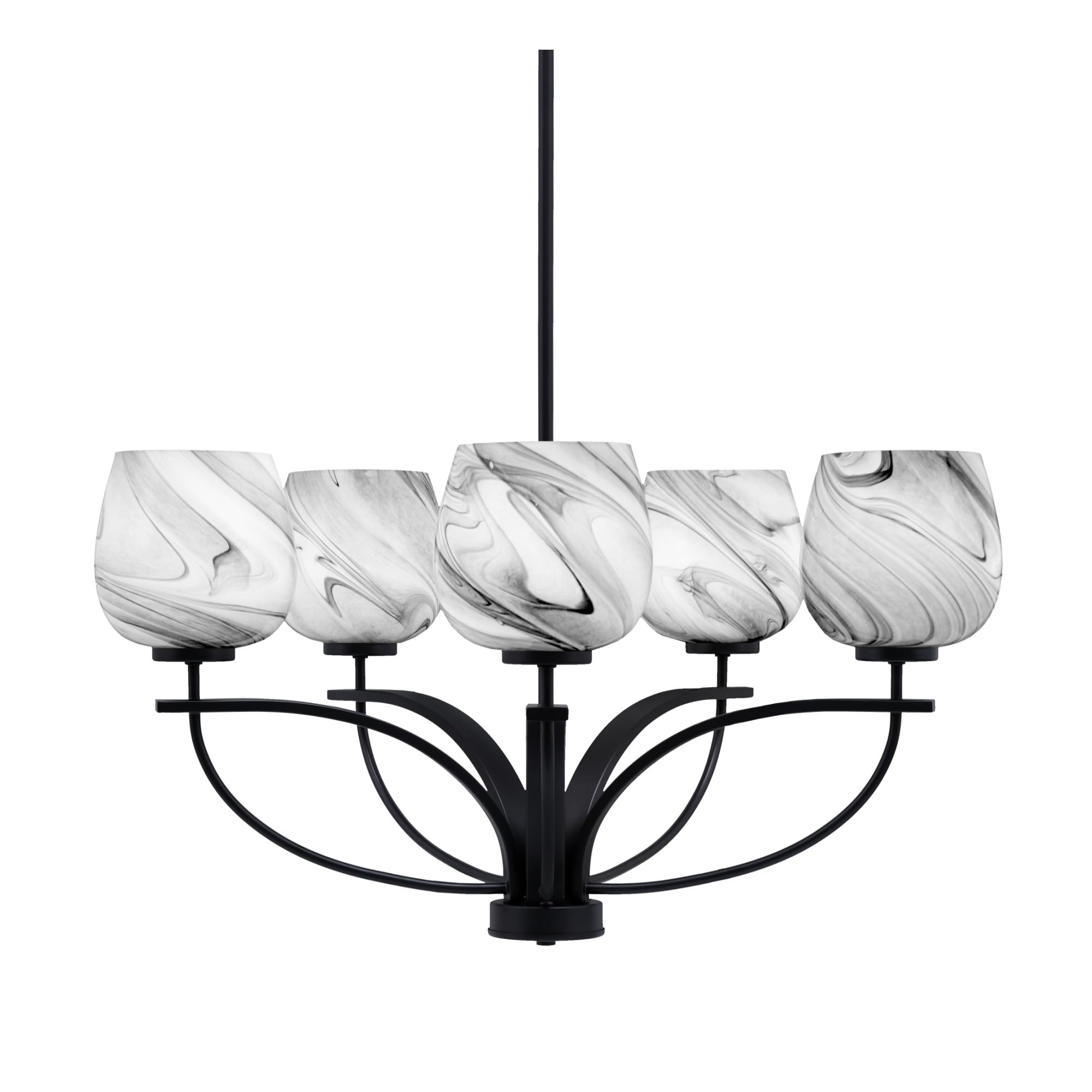 Toltec Lighting Cavella 5 Light Chandelier in Matte Black Finish with 6&quot; Onyx Swirl Glass
