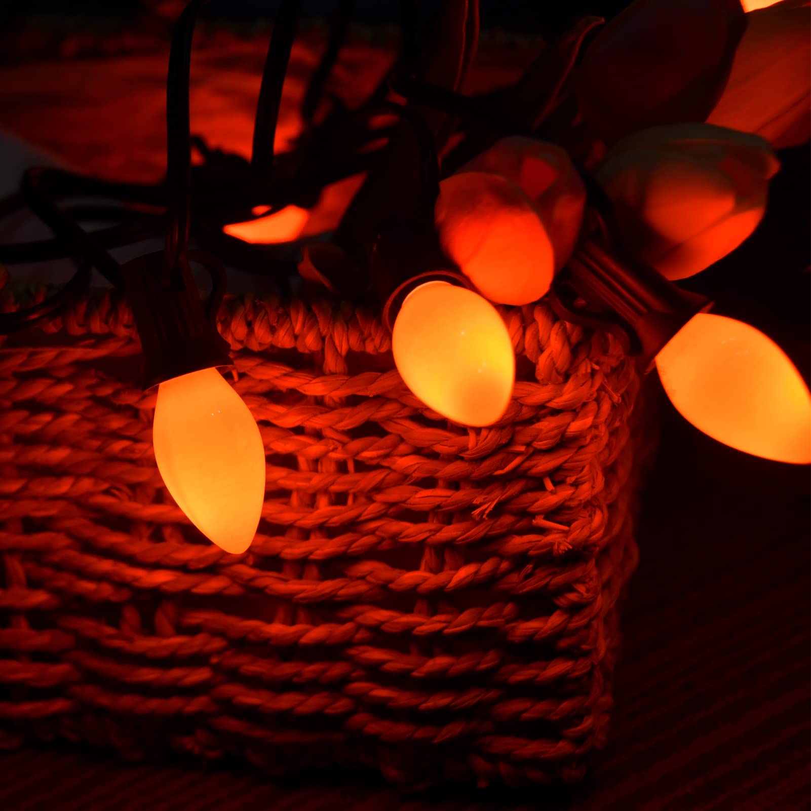 Sunsgne C7 Christmas Orange Incandescent Night Light Bulbs, 25 Pack C7 Ceramic Replacement Bulbs For Outdoor String Lights, E12
