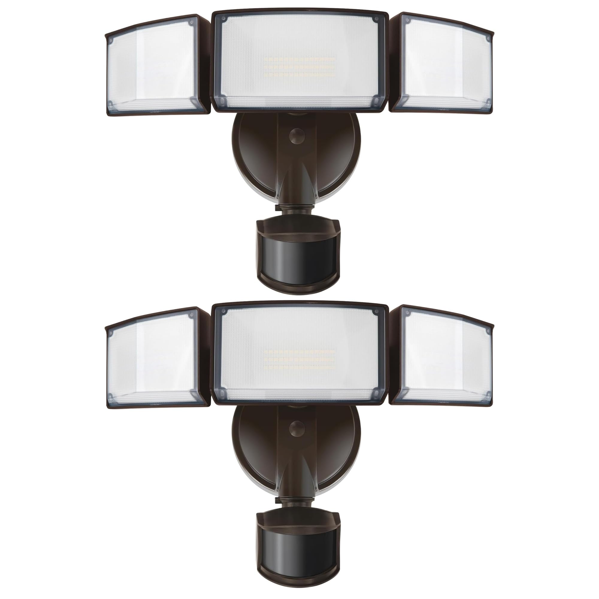 LUTEC 2 Pack 72W 7500LM LED Security Lights Motion Sensor Light Outdoor  5000K Daylight  IP65 Waterproof  Dusk to Dawn  3-Head Motion Detected Flood Light for Garage  Yard  Porch(Brown)