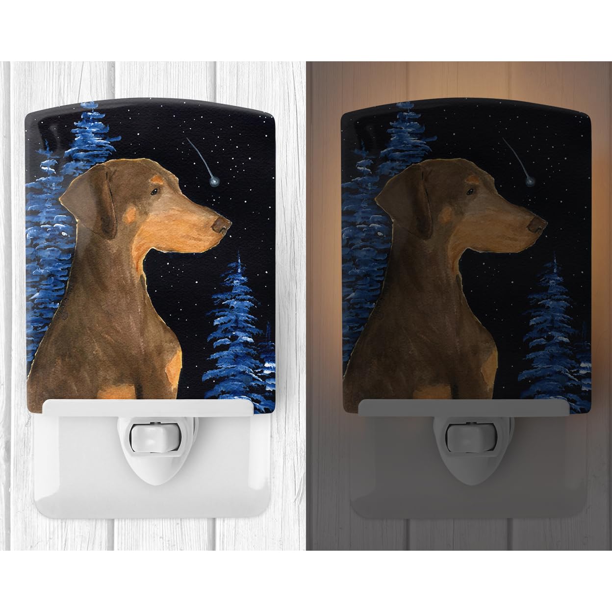 Carolines Treasures Ceramic Night Light, Starry Night Doberman, UL-Certified, 6x4x3 inches, Multicolor, Model SS8462CNL
