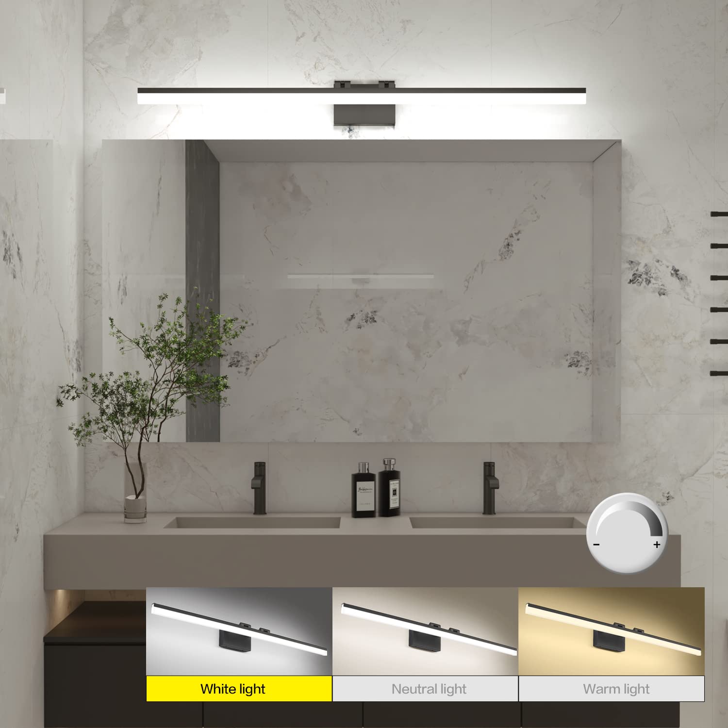 SOLFART 47in Dimmable LED Vanity Light, 3 Color Temperatures, Matt Black, Aluminum & Acrylic