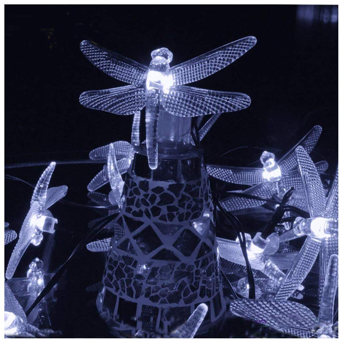 Semilits Solar String Light Waterproof Outdoor Fairy Lights 22Ft 30 Crystal Dragonfly Leds For Pation,Homes,Gardens