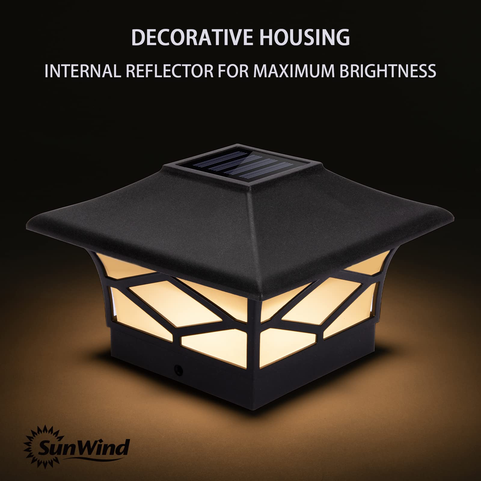 Solar Post Cap Lights Outdoor 4Pack, Waterproof Solar Powered Deck Fence Post Lights For 4X4 Wood/Vinyl Posts, Solar Outdoor Led