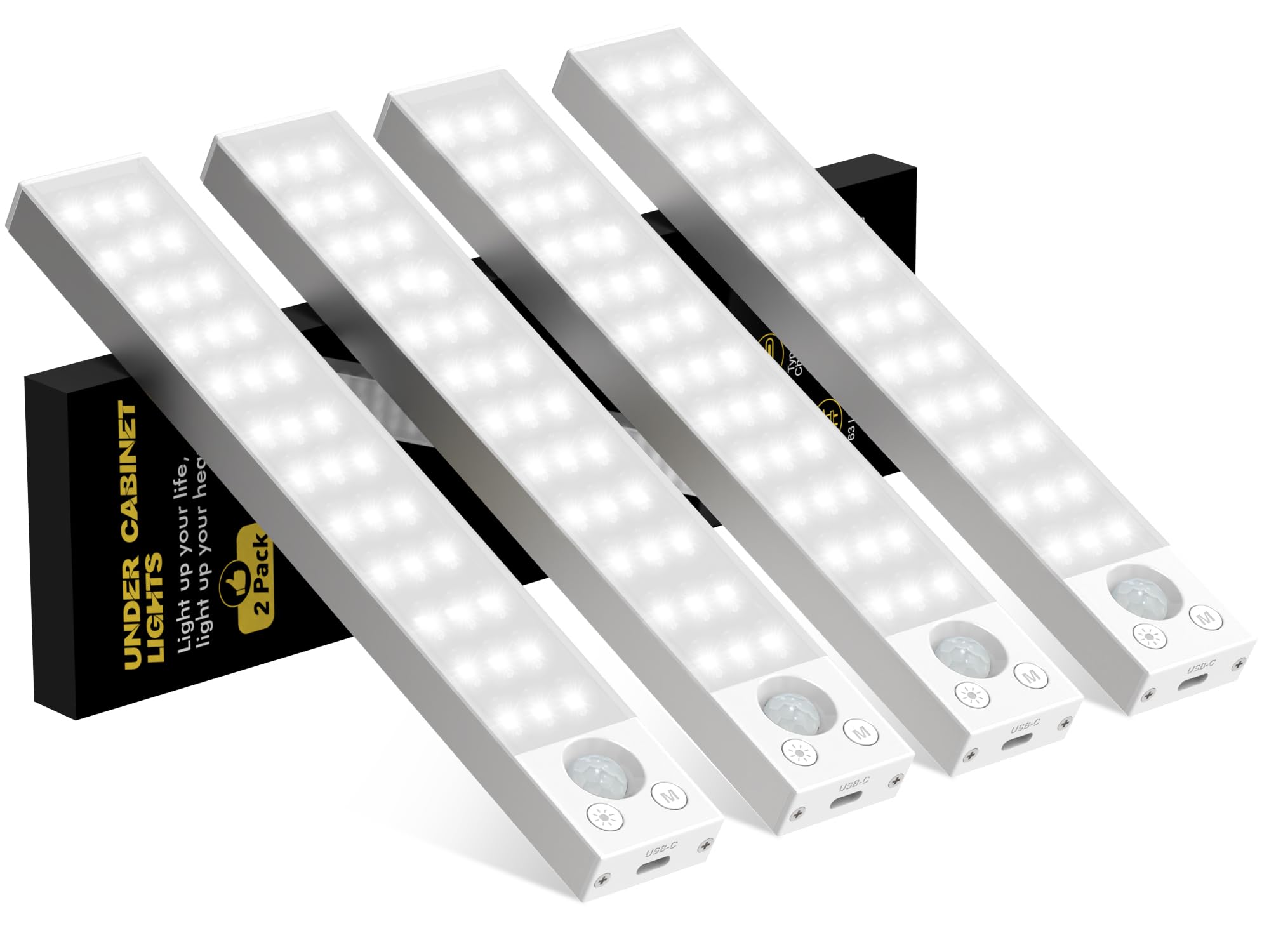 Under Cabinet Lighting 4 Pack,Under Cabinet Lights Wireless,Motion Sensor Light Indoor Rechargeable Battery Operated,Dimmable Un