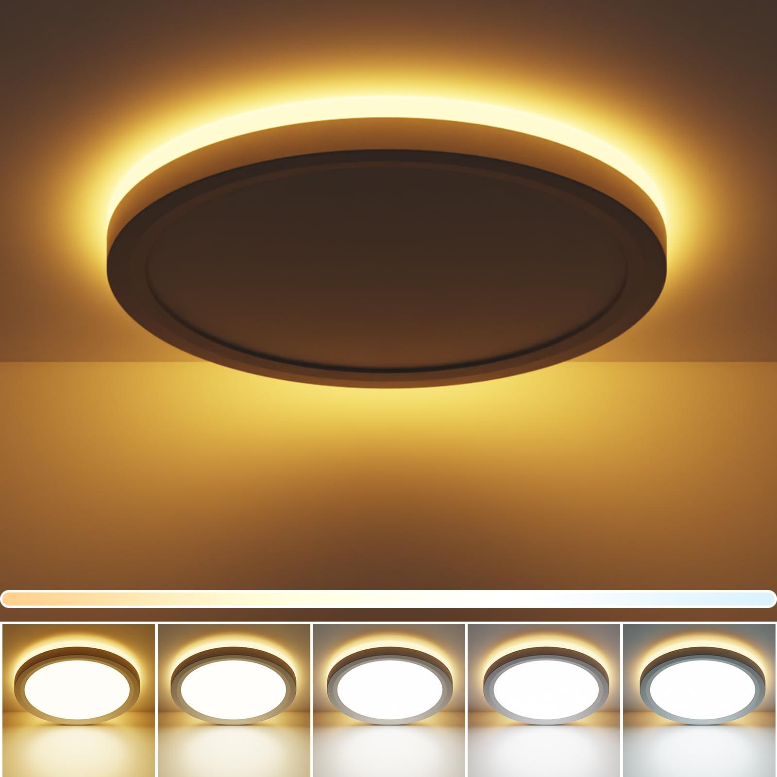 Fairdeer 15 Inch Led Ceiling Light With Night Light, 30W 3200Lm 3000K Warm To 6500K Cold Selectable, Small Round White Flush Mou