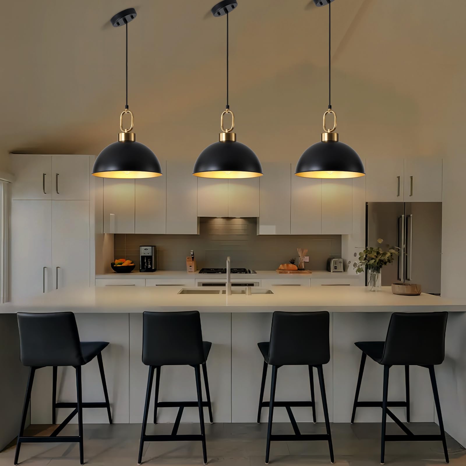 Farmhouse Pendant Light Fixture 1 Pack, Space Saving Industrial 12.2 In Hanging Light, Matte Black With Gold Handle, Adjustable