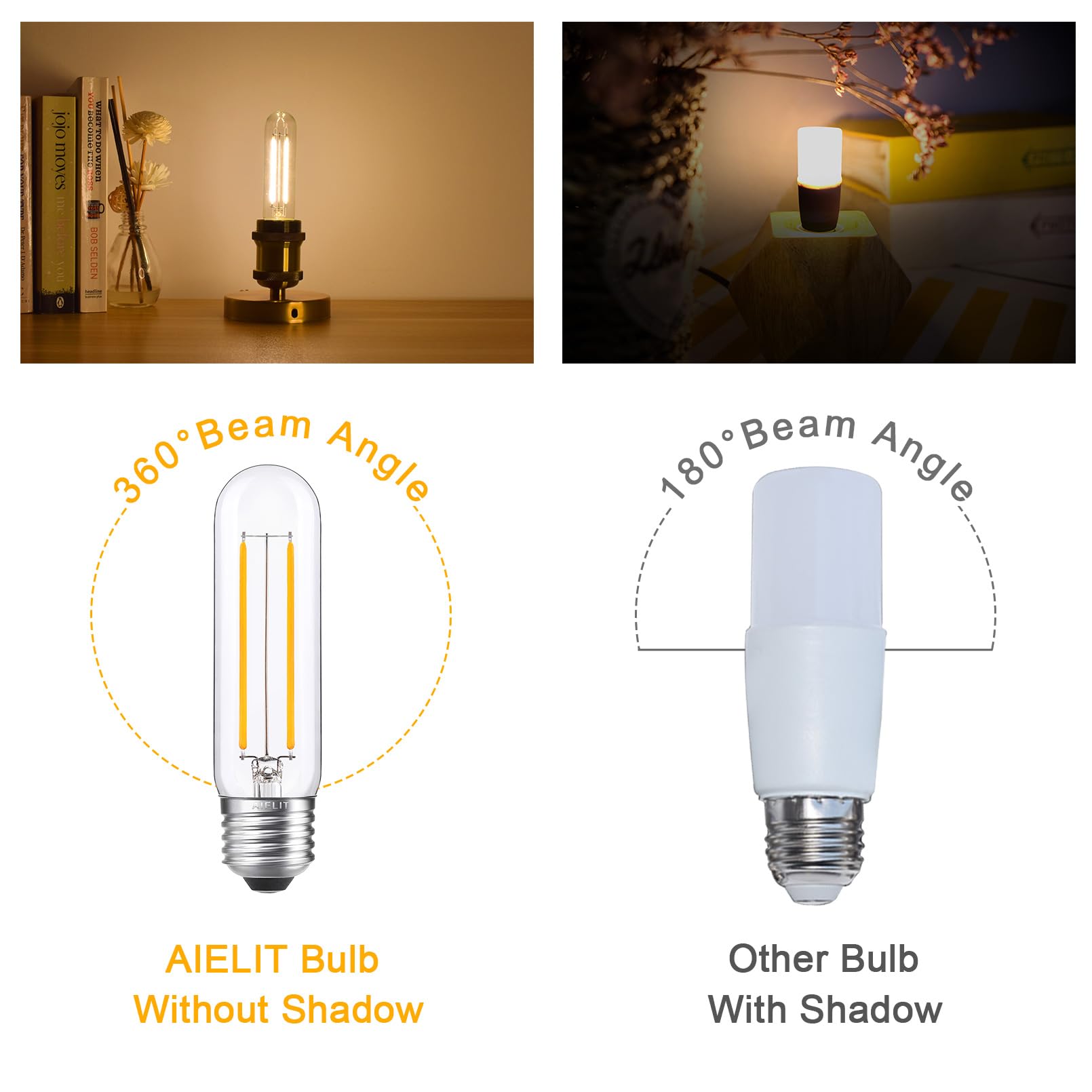 AIELIT Vintage T10/T30 LED Bulb, 25W Equivalent, Warm White 2700K, E26 Base, Dimmable, 4-Pack