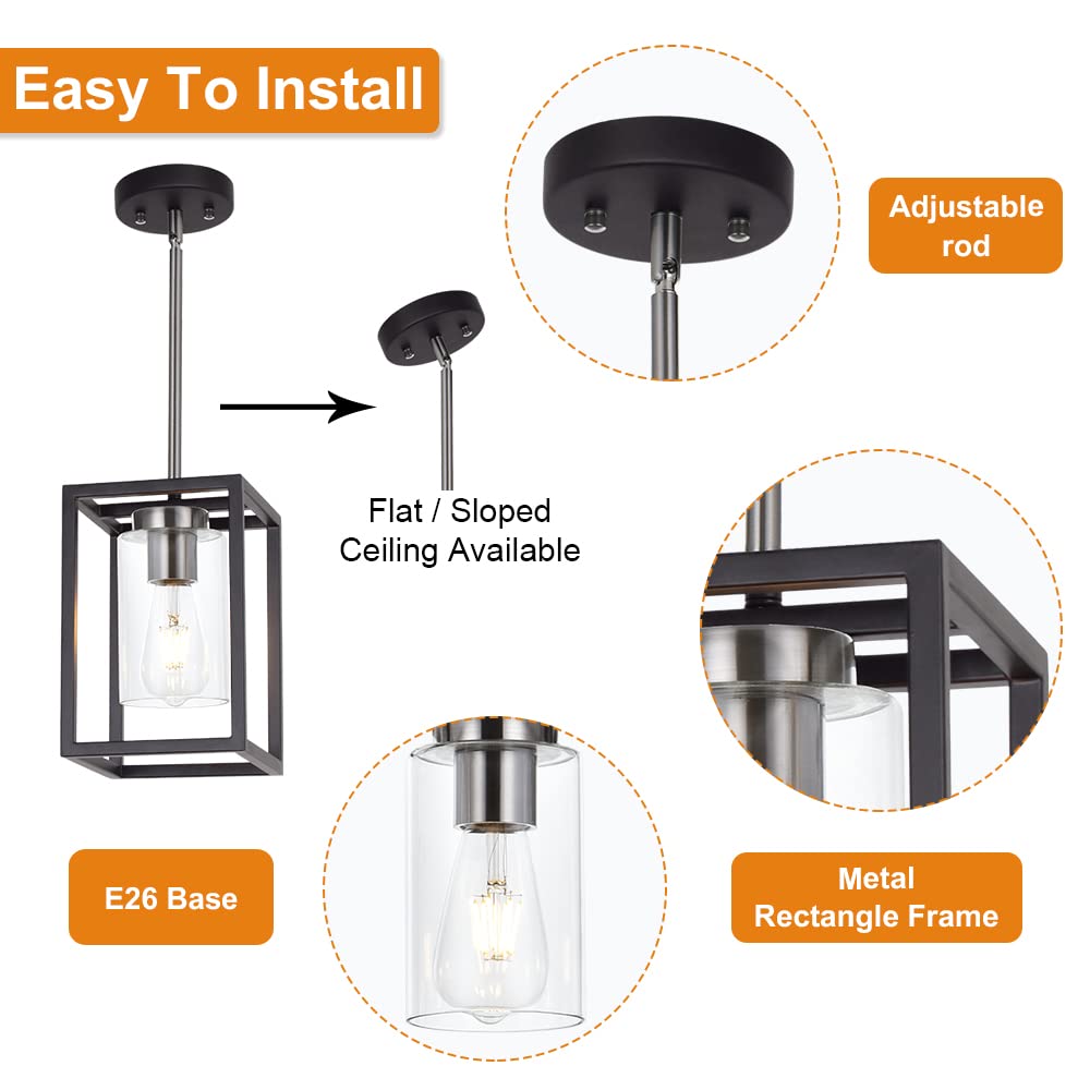 Vinluz Single 1 Light Black And Brushed Nickel Modern Glass Pendant Light Industrial Modern Metal Chandelier With Clear Glass Sh