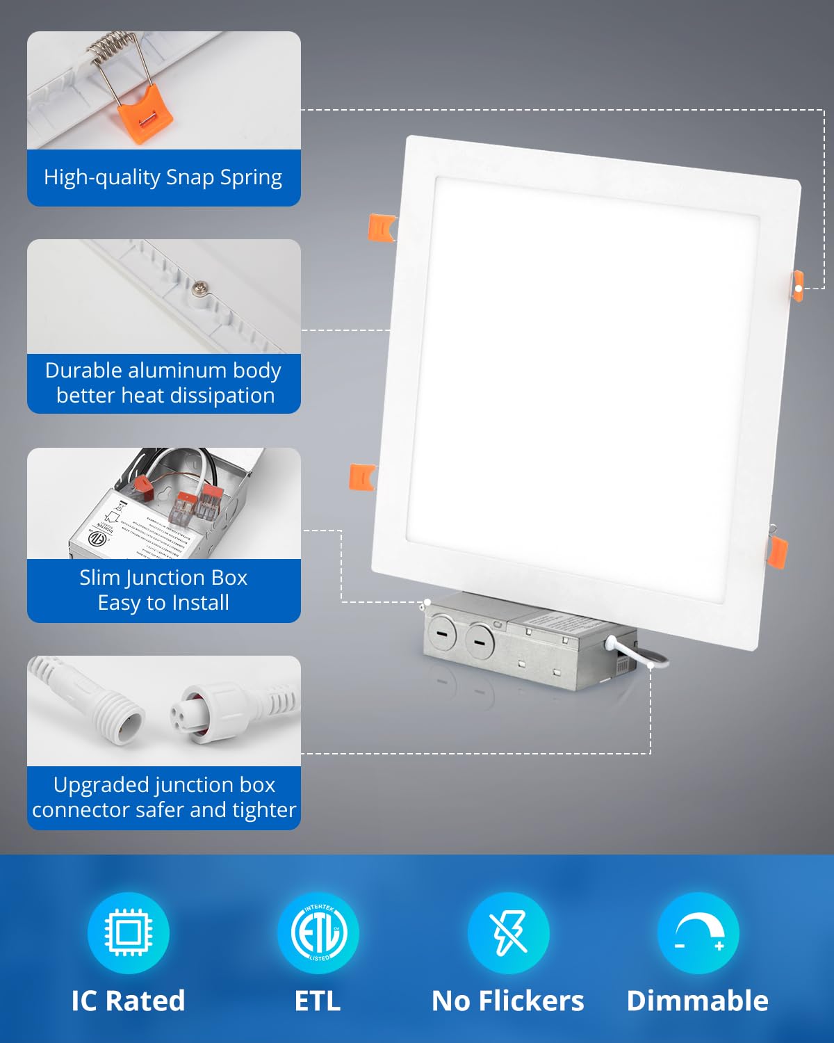Vtuik 11" Dimmable Square LED Can Light Retro Fit, 1920lm, 5CCT 2700K-5000K, Aluminum, ETL Listed,