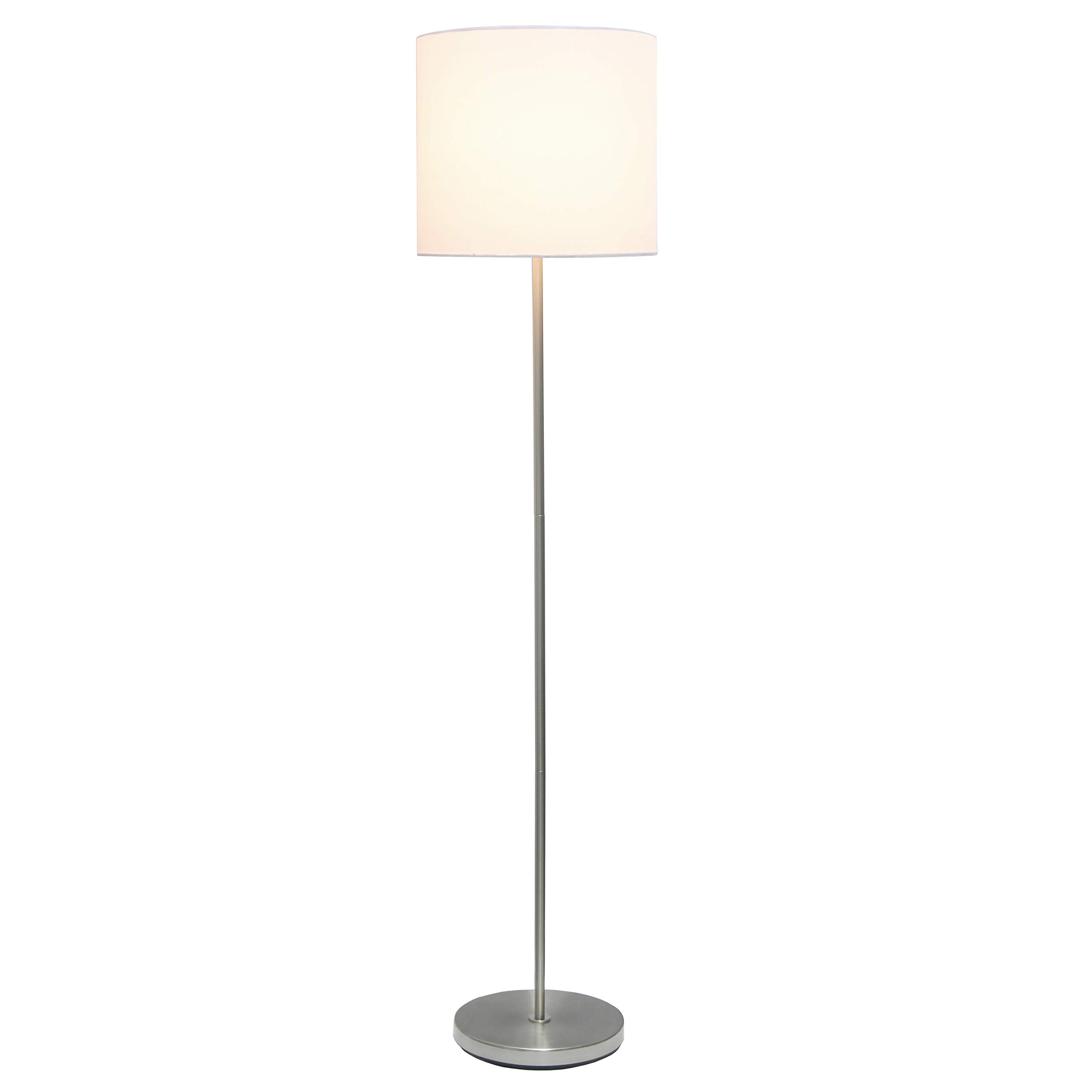 Simple Designs LF2004-WHT Floor Lamp, Brushed Nickel, Metal, White, No Bulb