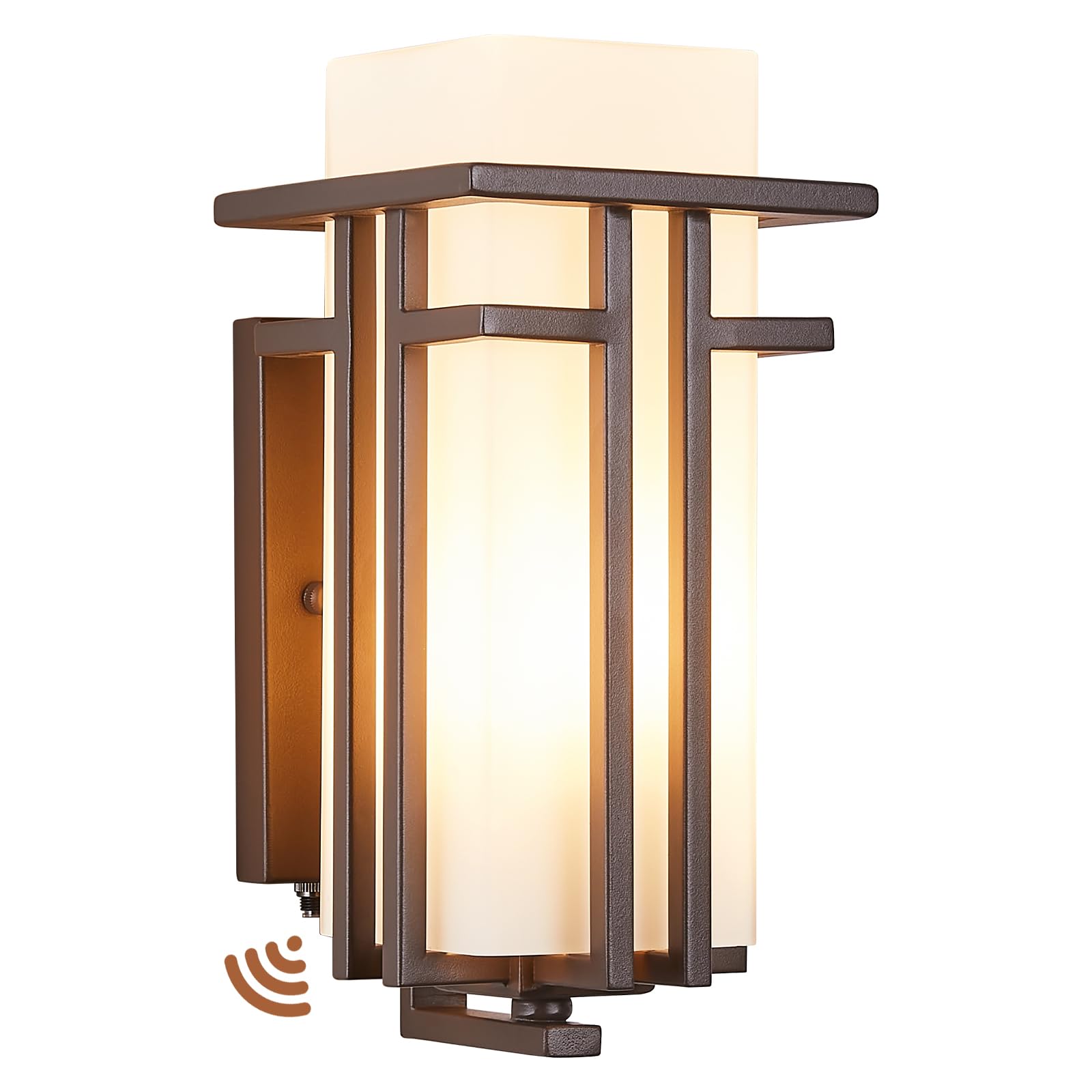 EERU Oil Rubbed Bronze Porch Light Dusk to Dawn Outdoor Sconce Matte Brown Wall Lantern with Frosted Glass Outside House Lightin