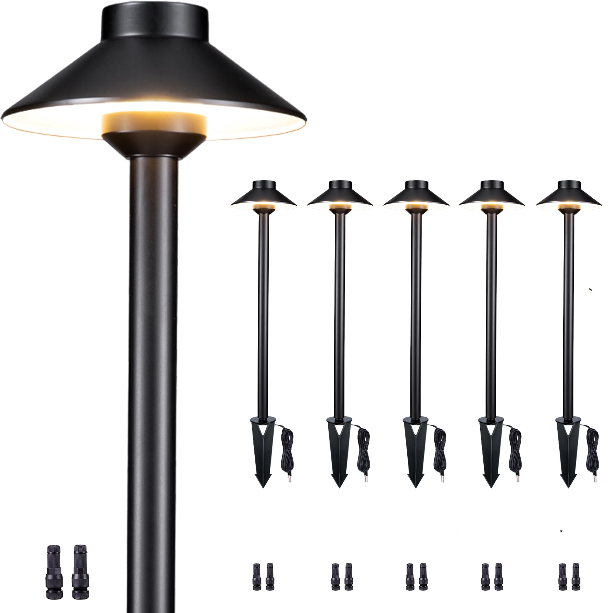 Gardenreet Brass Low Voltage Pathway Lights - 12V LED Landscape Path Lighting, Walkway Light Waterproof IP65, Hat Shaped Wired C