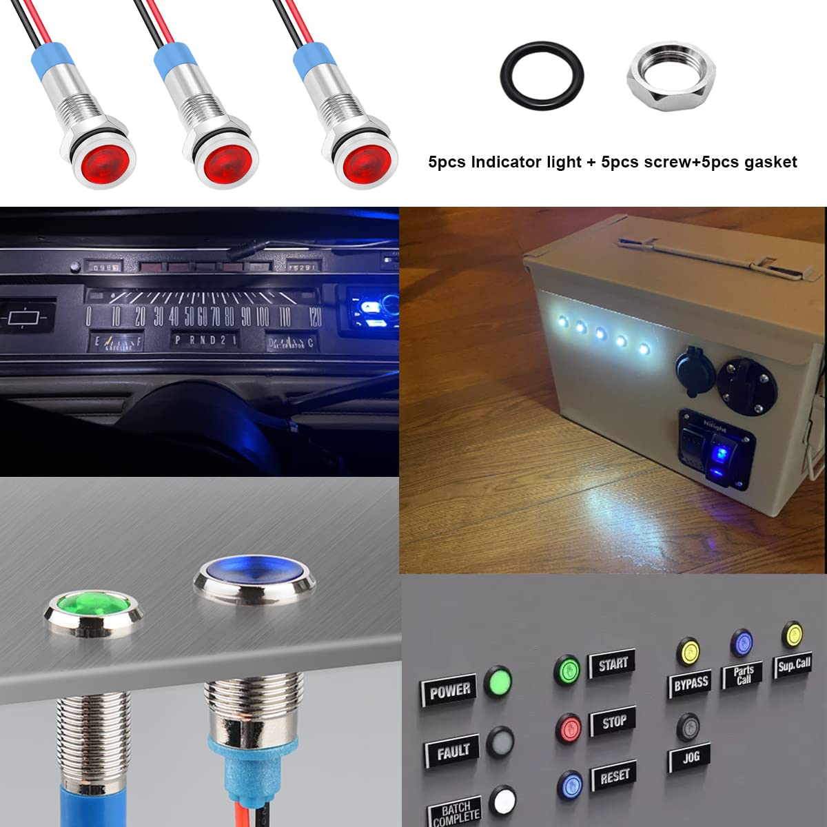 Smseace 5Pack 1/4''(6Mm) Ac/Dc12-24V Led Indicator Light Waterproof Ip65 24 Volt Led Lights Metal Pilot Lamp Lights Red Panel Led Indicator Signal Light