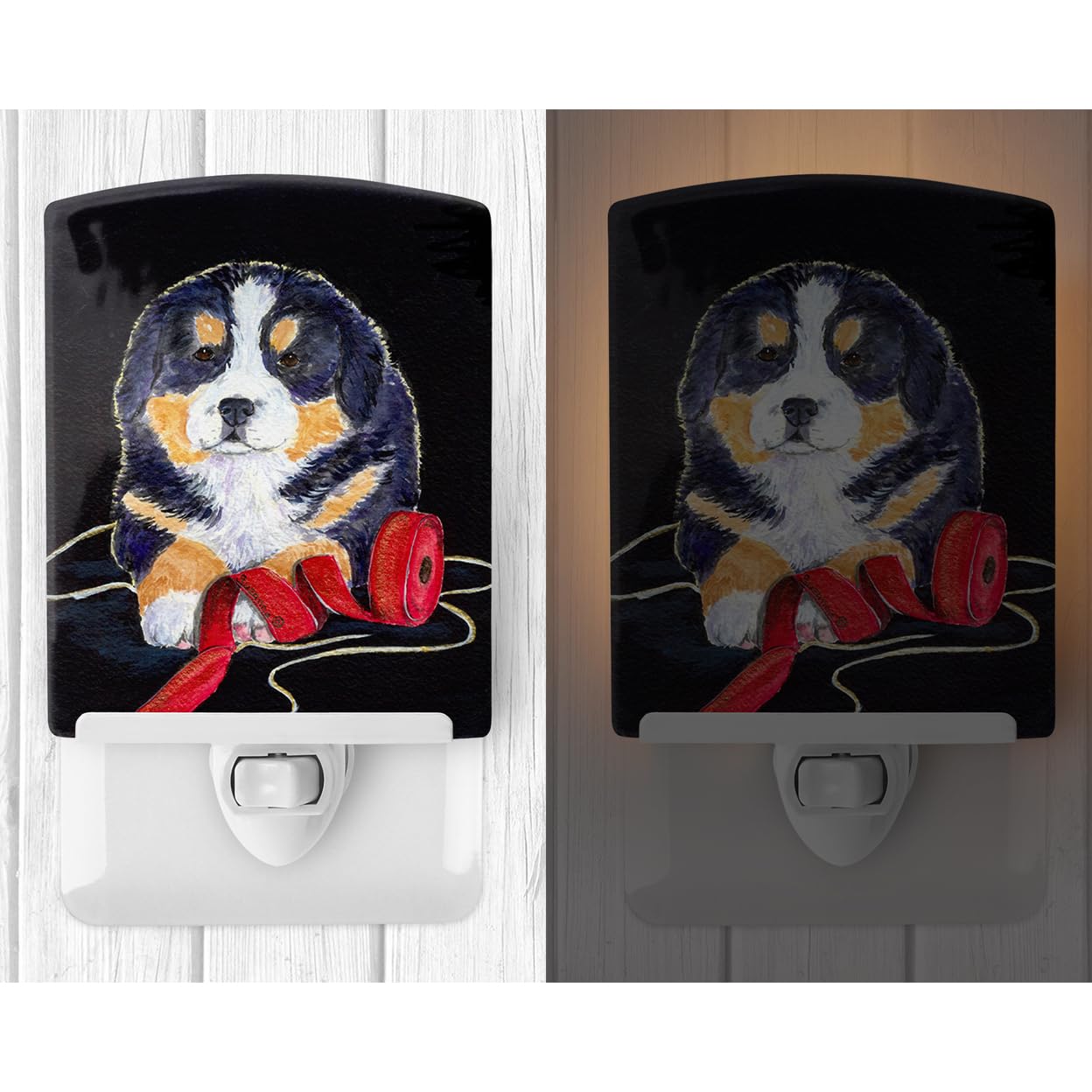 Caroline'S Treasures Ss8569Cnl Bernese Mountain Dog Ceramic Night Light Compact, Ul-Certified, Ideal For Bedroom, Bathroom, Nursery, Hallway, Kitchen, 6X4X3, Multicolor