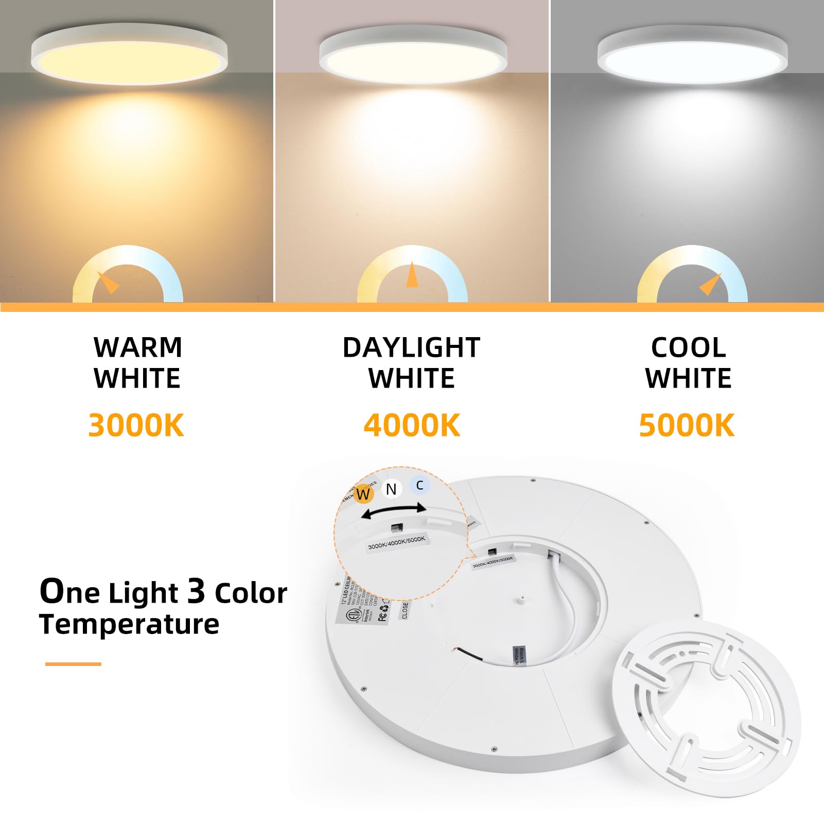 Hlite 6Pack 12 Inch Flush Mount Led Ceiling Light Fixture,24W 2400Lm Super Slim Light Fixtures Ceiling Mount 3000K/4000K/5000K 3