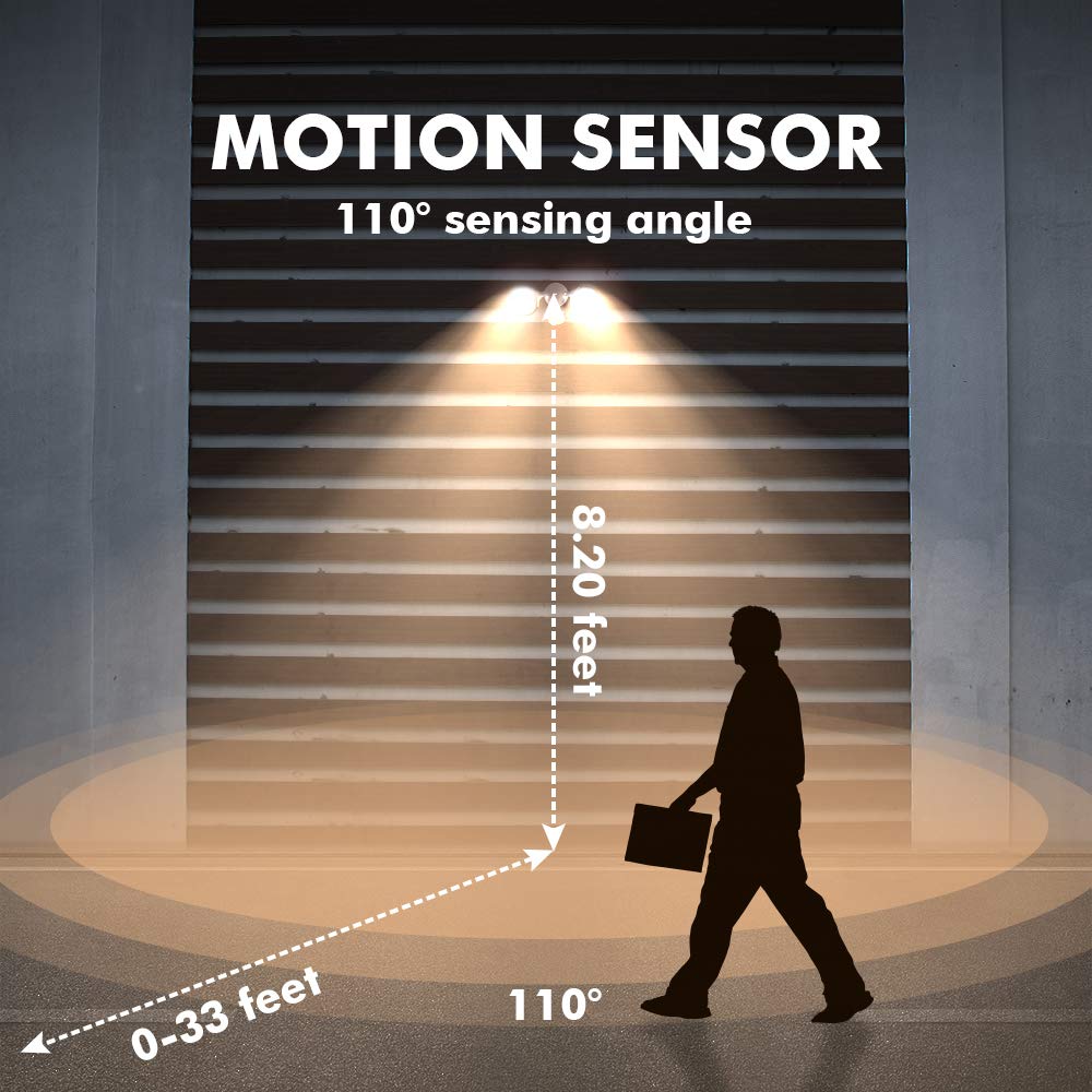 LUTEC 2-Pack 300W Halogen Motion Activated Dual-Head Waterproof Floodlight - White Exterior Security Light for Patio, Garden, Yard