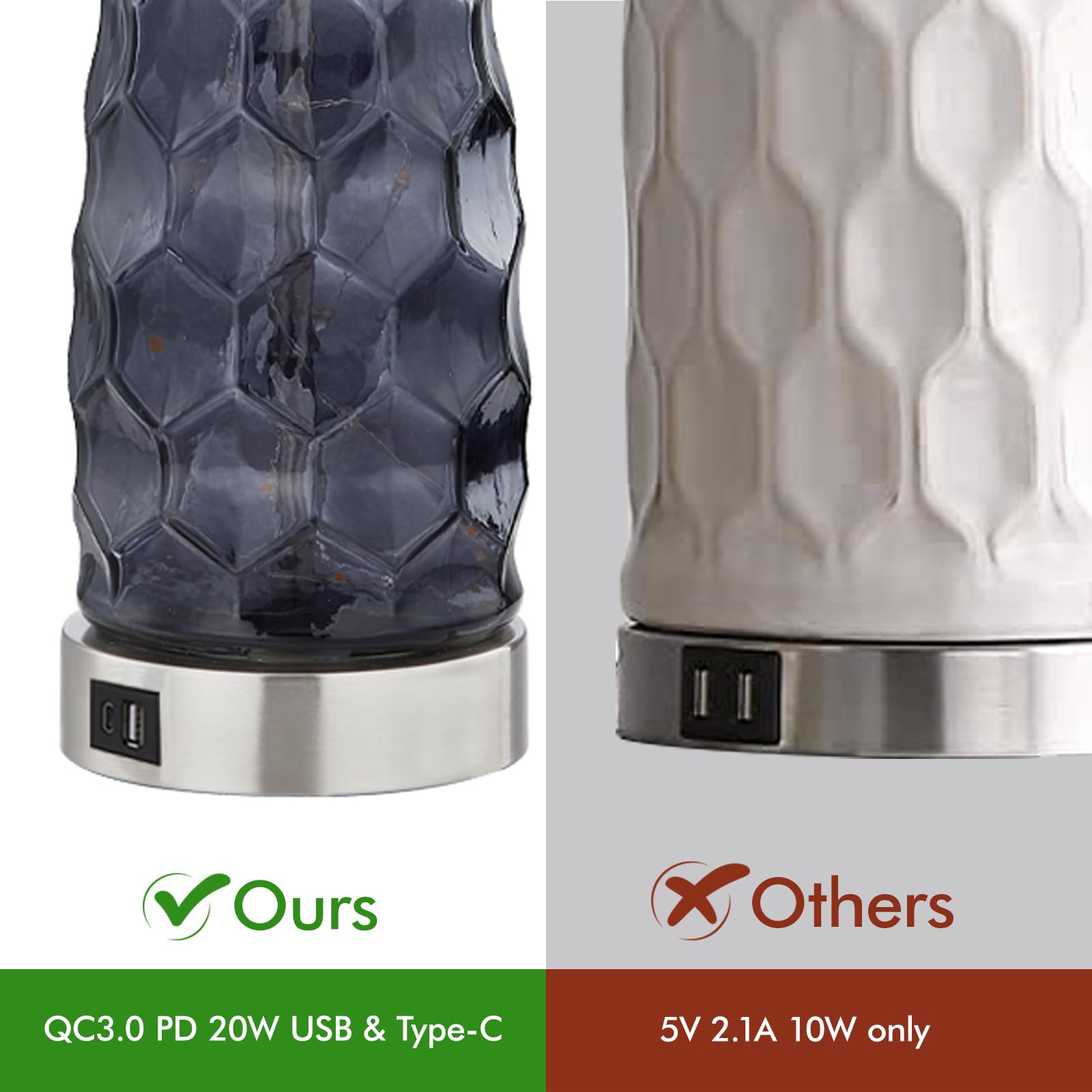 Yameiwan 28&quot; Touch Control Bedside Table Lamps Set Of 2 With Usb Charging Port, Modern Crystal Glass