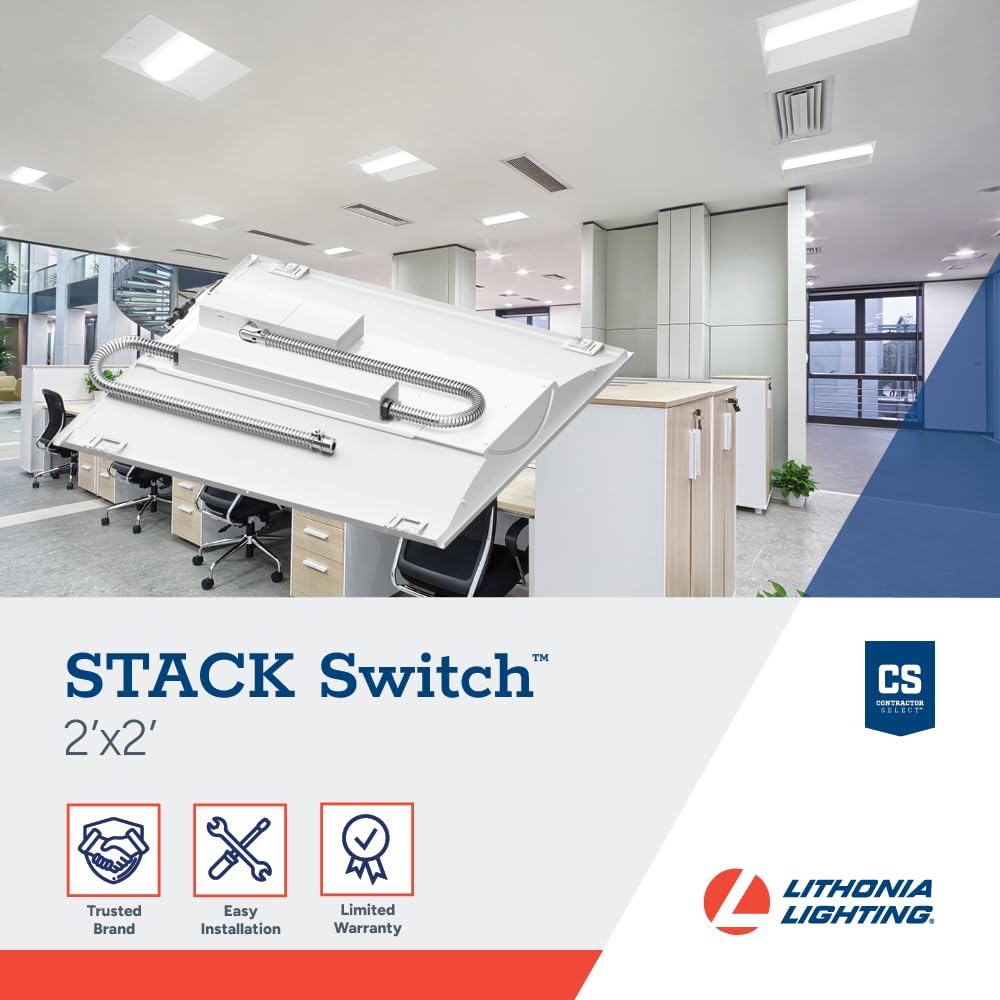 Lithonia Lighting 2X2 Led Troffer Light  Stack Switch Led Lay-In Ceiling Light Fixture  Adjustable Lumens  3500K/4000K/5000K Switchable Color Temperature  Includes Emergency Battery Backup  White