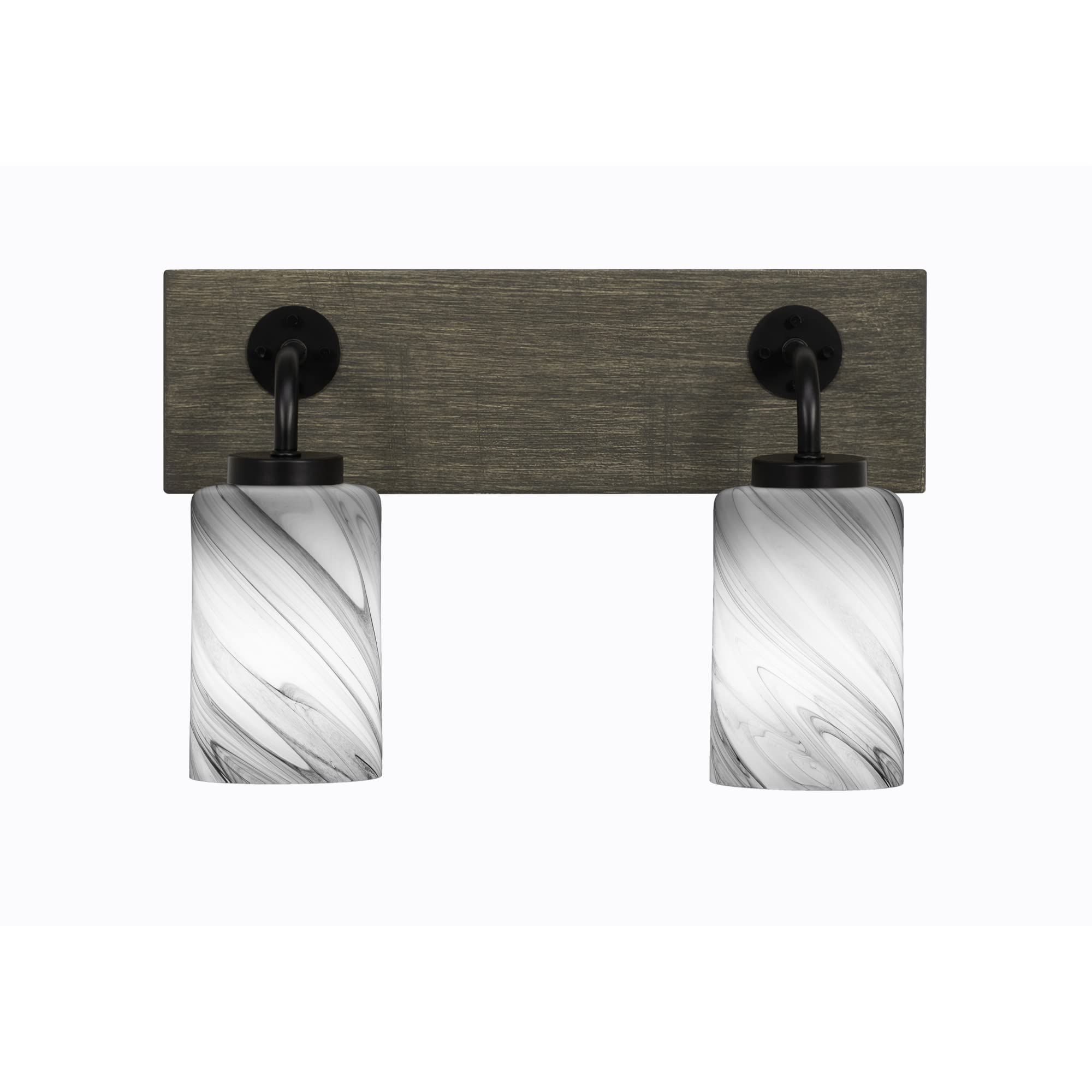 Oxbridge 2 Light Bath Bar In Matte Black & Painted Distressed Wood-Look Metal Finish With 4" Onyx Swirl Glass