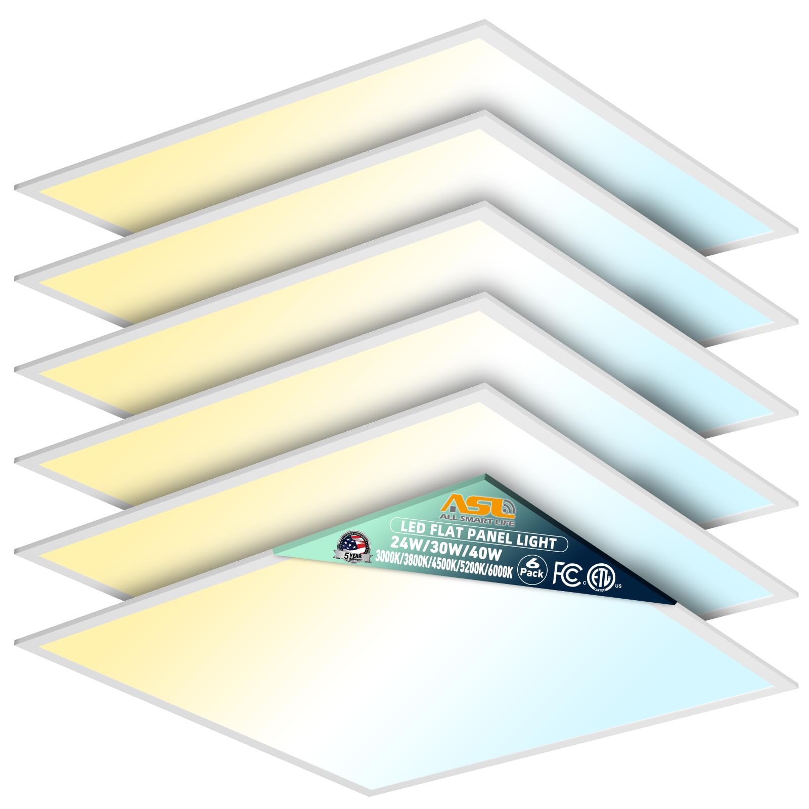 Allsmartlife 2X2 Led Flat Panel Light 6-Pack, Dimmable, 5Cct, 24W/