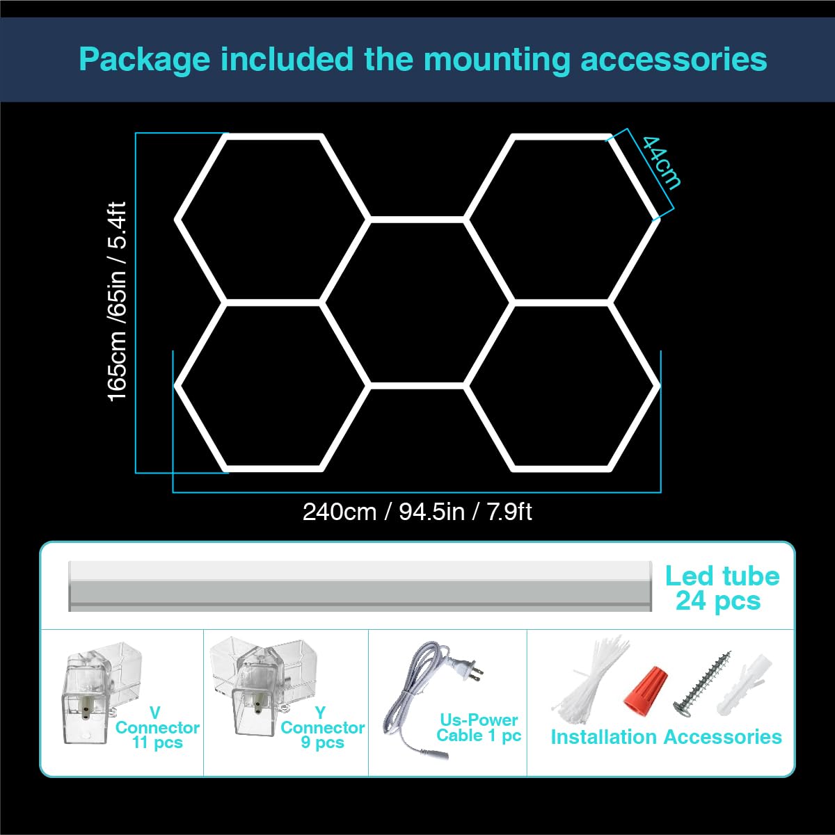 Cezelux Led Hexagon Garage Light: 5 Honeycomb 24 Packs 6500K 21120Lm Super Bright Car Detailing Garage Ceiling Led Shop Light Fo