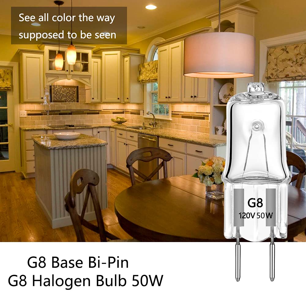 Ahevo G8 Light Bulbs 50W 120V Halogen Light Bulb G8 Base Bi-Pin 50W T4 Jcd Warm White, Microwave Oven Replacements, Candle Warme