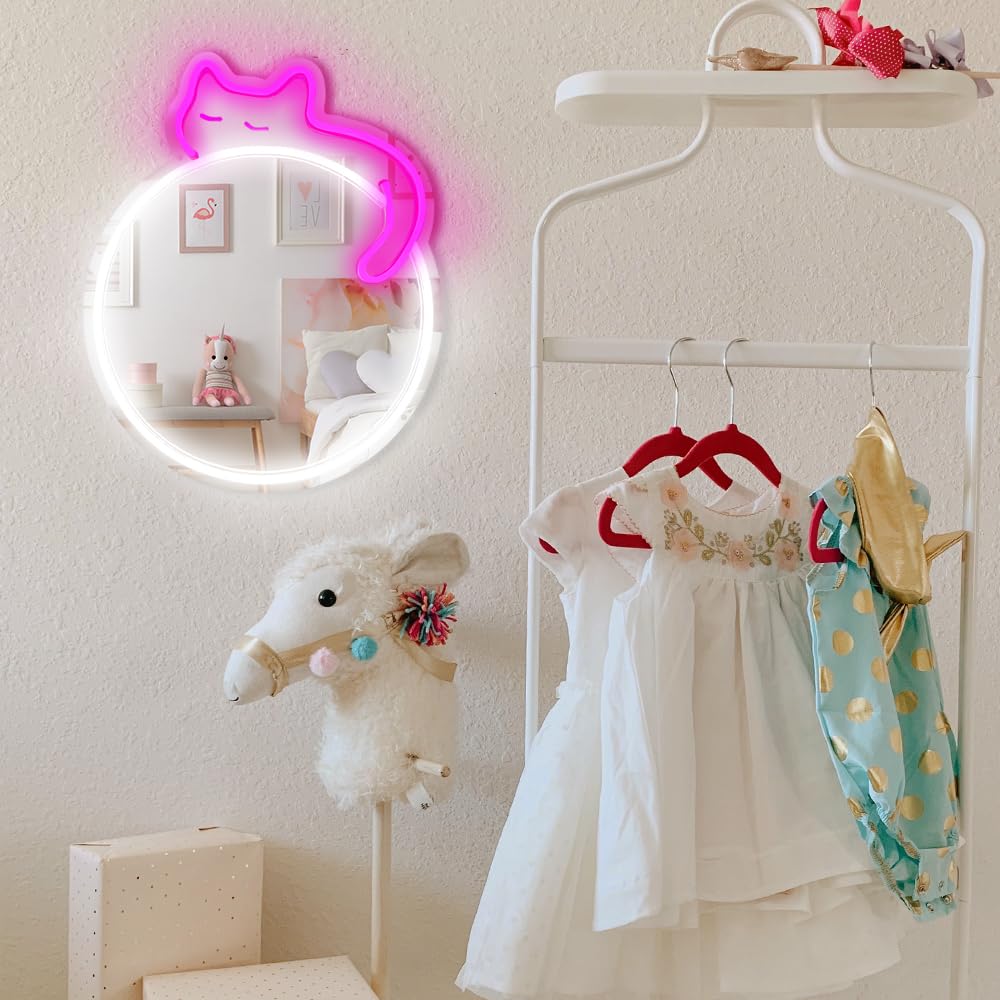 Jxin Cat Neon Signs Mirror 16.53X13.38 Usb Powered With Dimmer Led Cute Neon Light For Wall Room Decor Bedroom Living Room Party Studio Shop Birthday Gifts For Girls