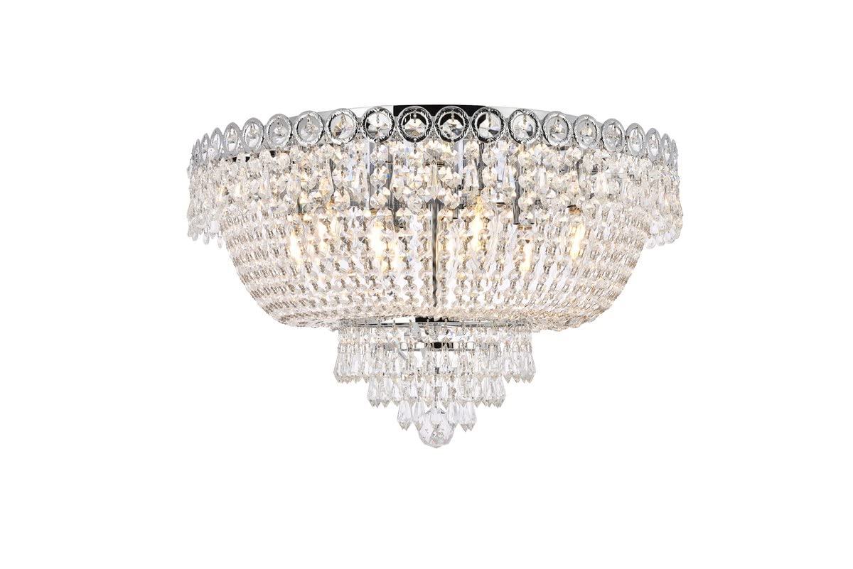 Elegant Lighting 1900F20C/Rc Royal Cut Clear Crystal Century 9-Light, Single-Tier Flush Mount Crystal Chandelier, Finished In Chrome With Clear Crystals