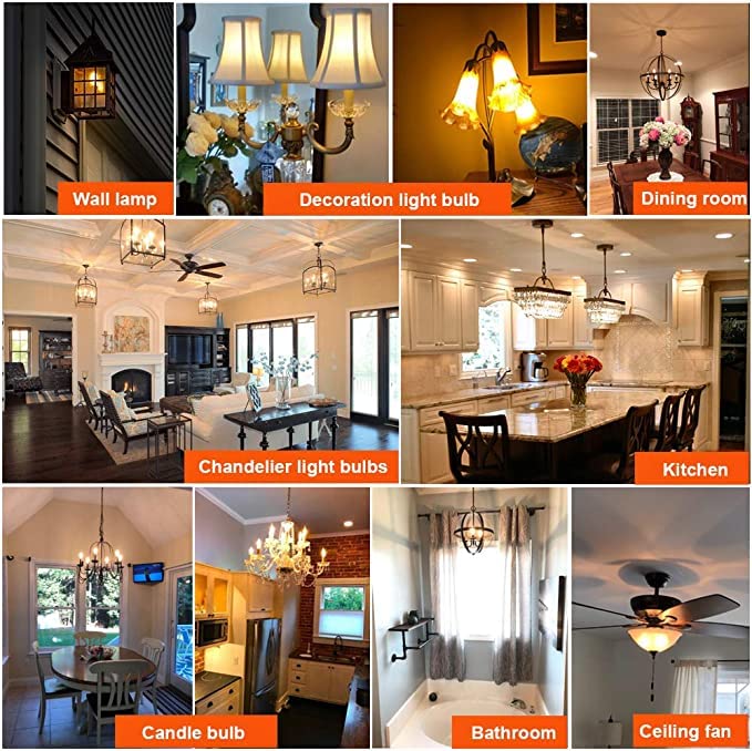 Hmyyjt Candelabra Led Light Bulb, 2W Dimmable Chandelier Bulbs, E12 Candle Flame Tip Decorative Fancy Bulb For Pendant Wall Scon